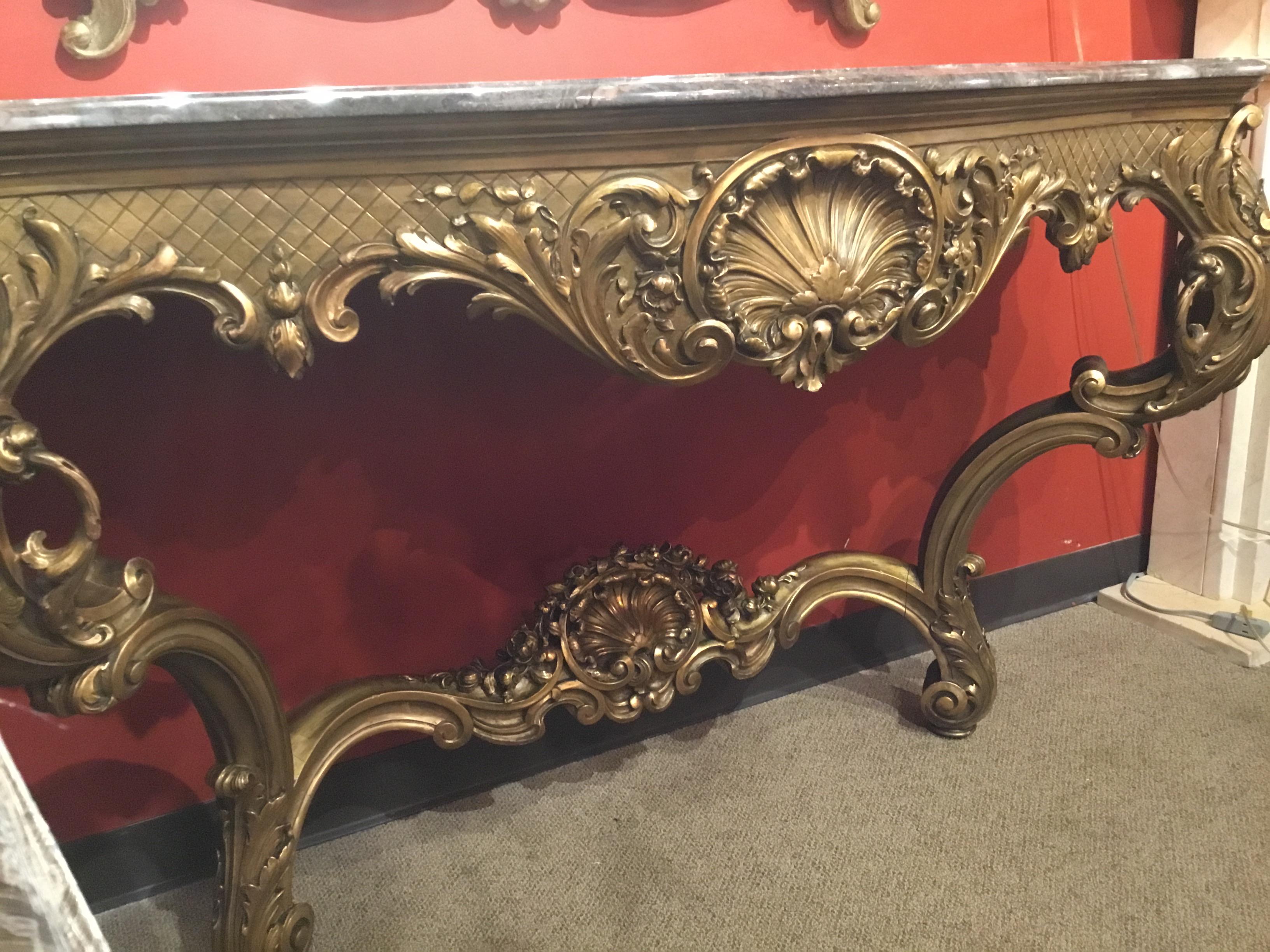 French Giltwood Console with Gray Marble, 19th Century Louis XV Style For Sale 7