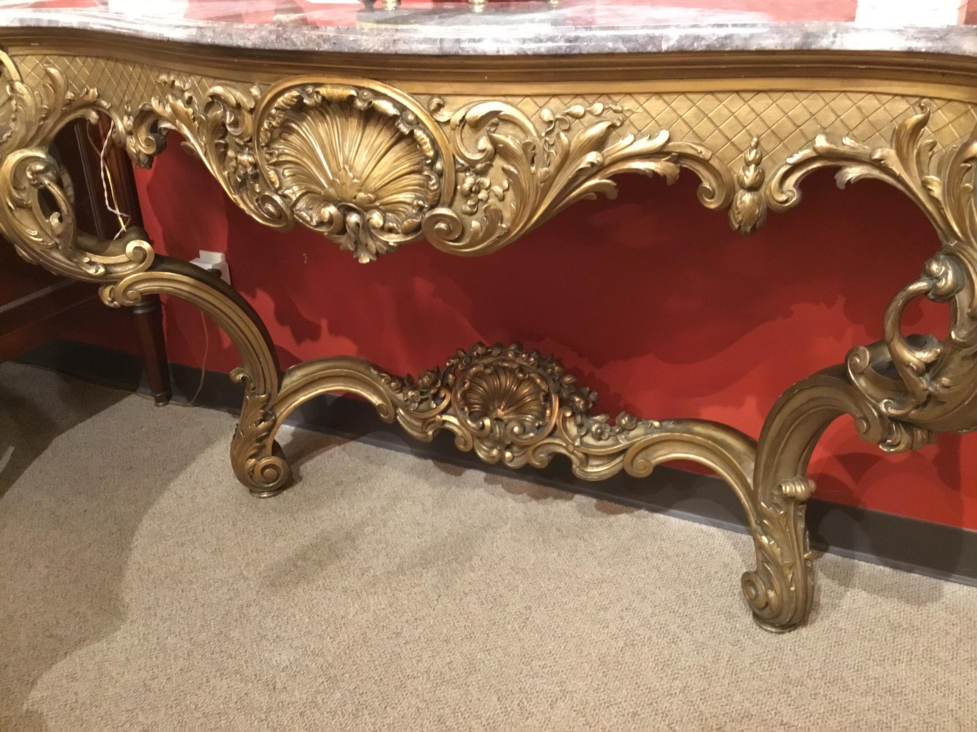 French Giltwood Console with Gray Marble, 19th Century Louis XV Style For Sale 3