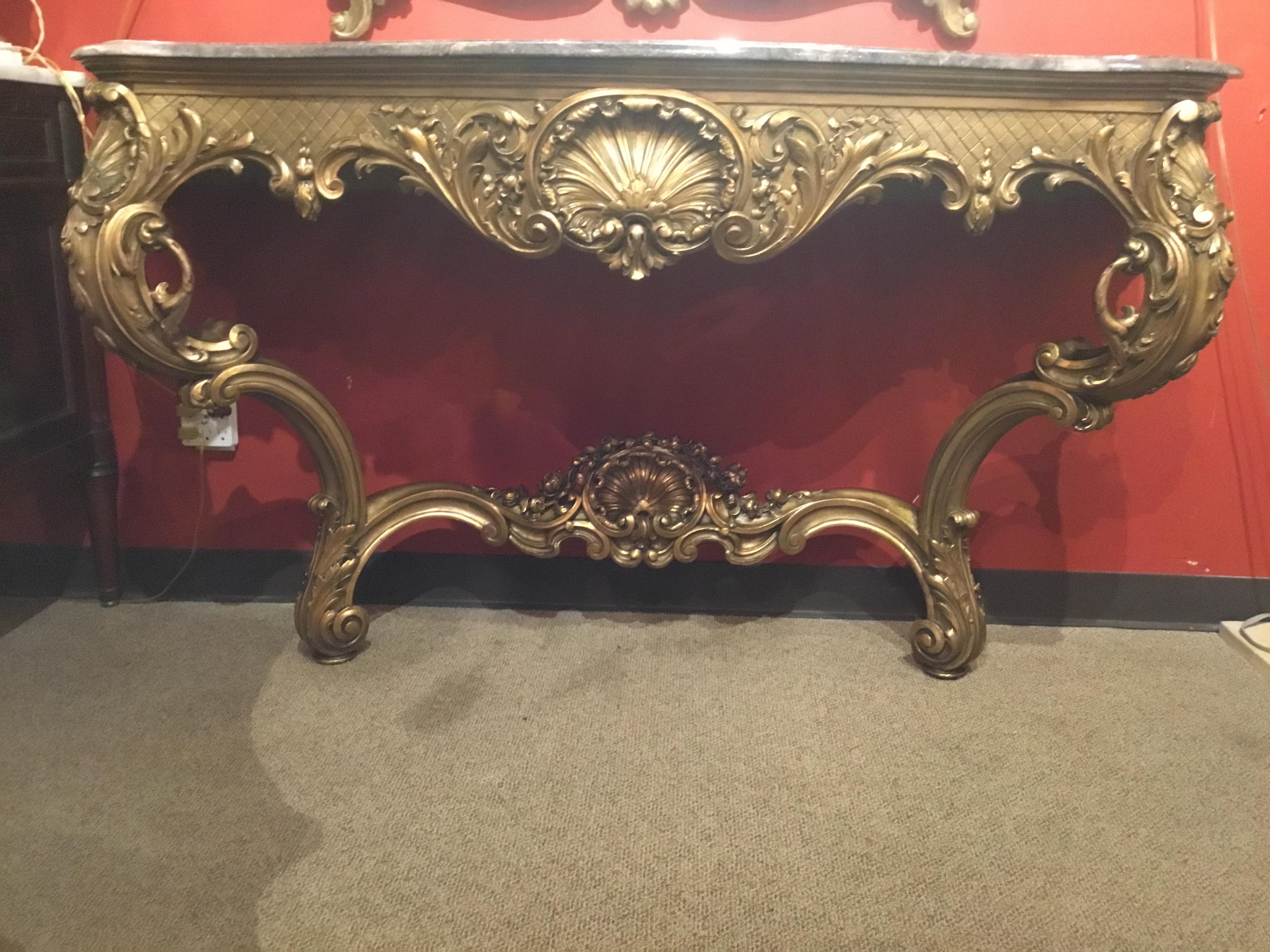 French Giltwood Console with Gray Marble, 19th Century Louis XV Style For Sale 4