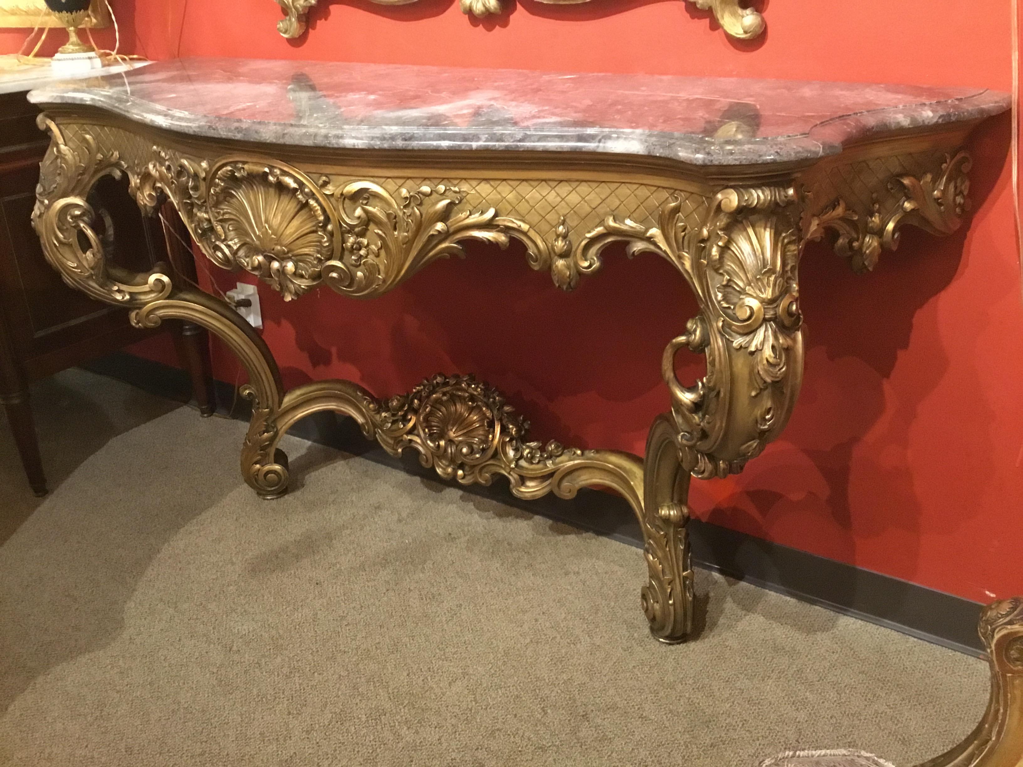 French Giltwood Console with Gray Marble, 19th Century Louis XV Style For Sale 5