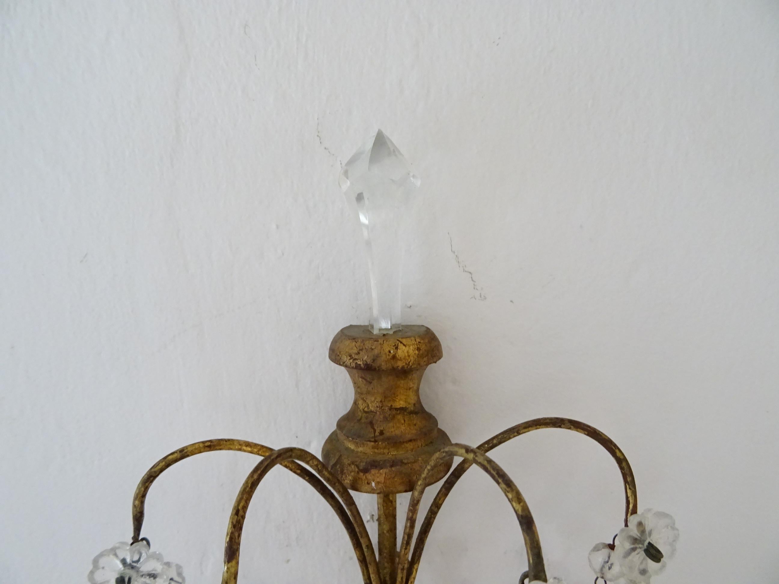 French Gilt Wood Crystal Amethyst Murano Drops 3 Tier with Spear Sconces c 1900 For Sale 1