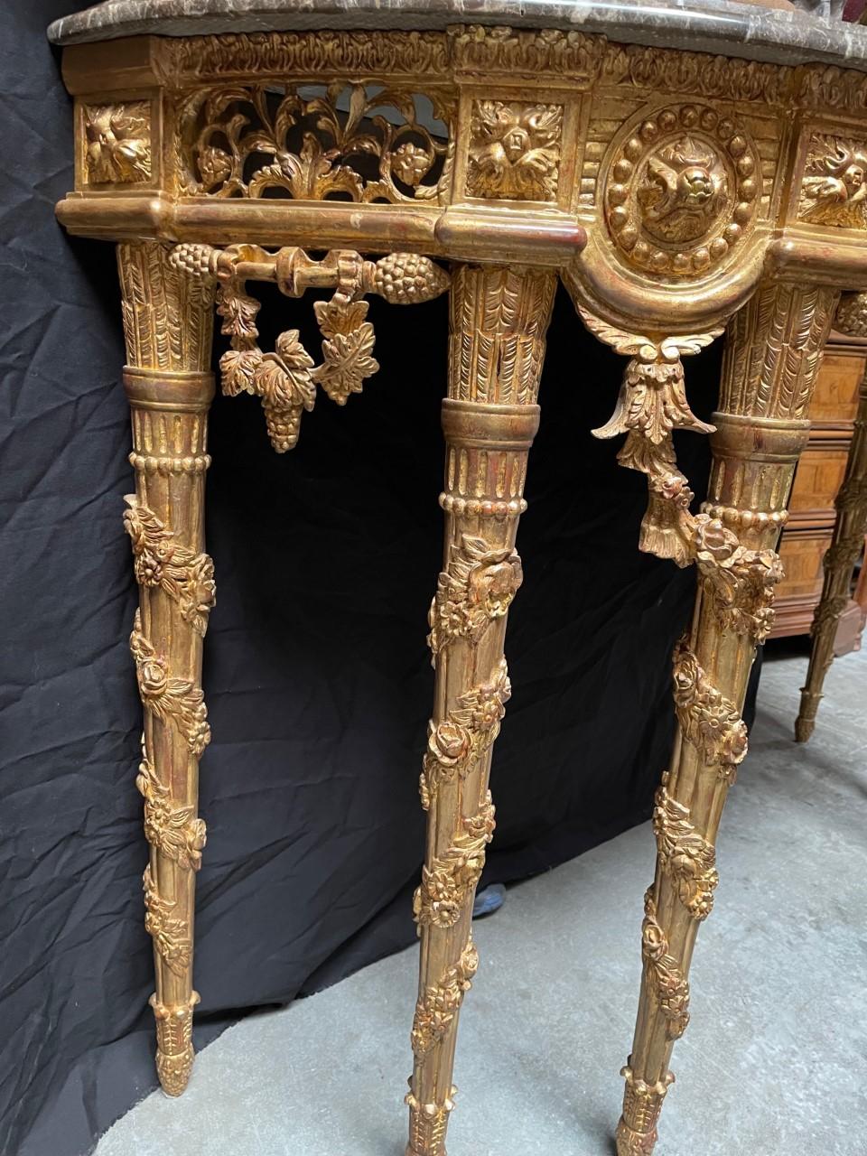 French Gilt Wood Demi-Lune Console Table, Louis XVI Style 6