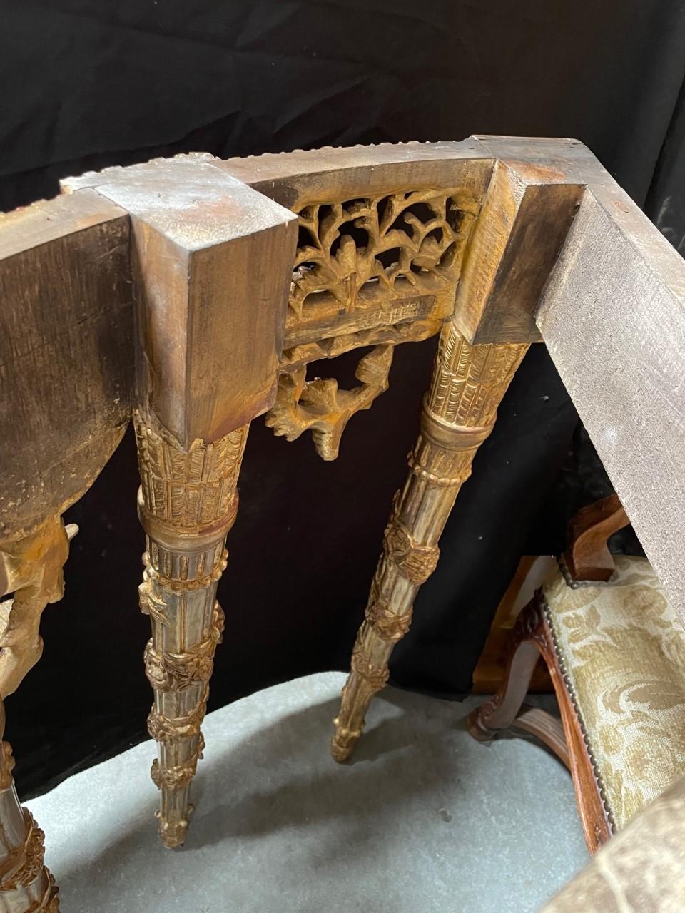 French Gilt Wood Demi-Lune Console Table, Louis XVI Style 7