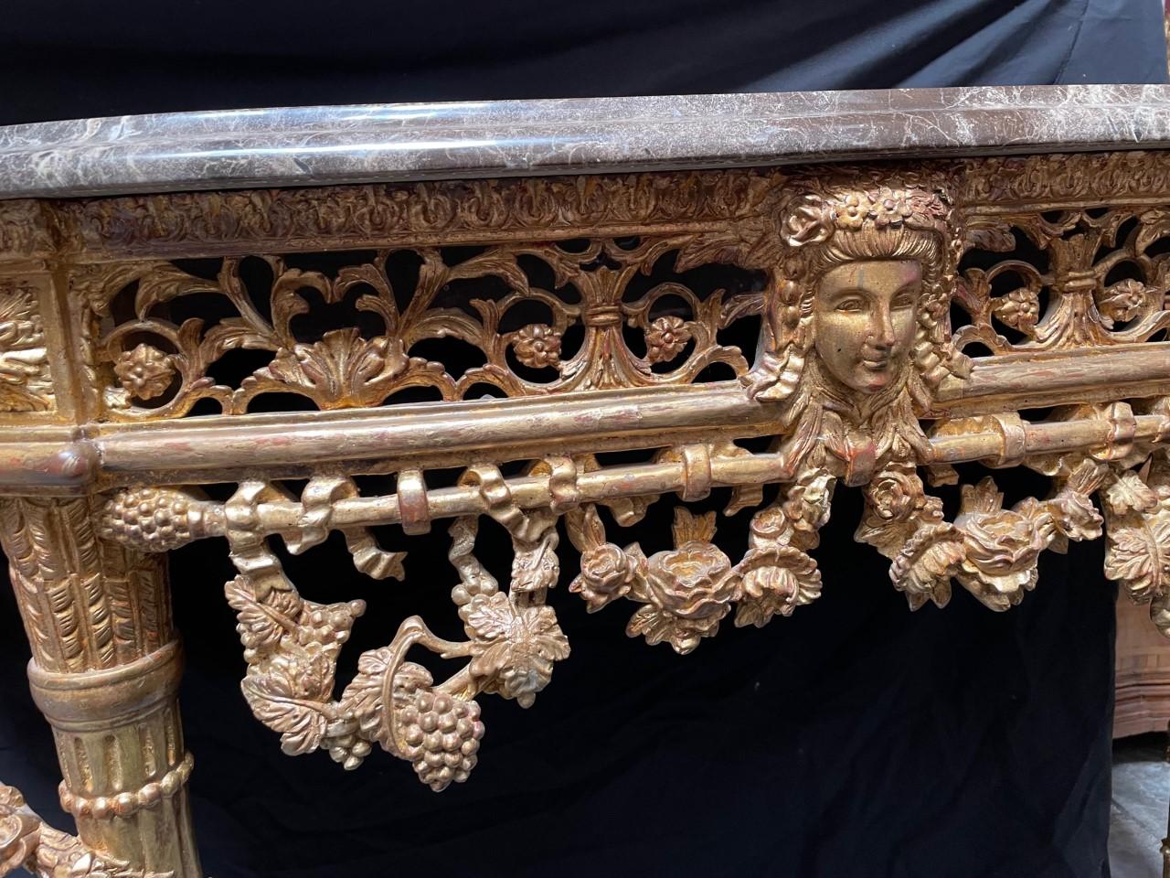 French Gilt Wood Demi-Lune Console Table, Louis XVI Style 9
