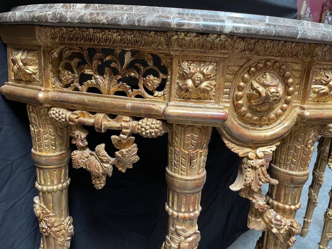 French Gilt Wood Demi-Lune Console Table, Louis XVI Style 12