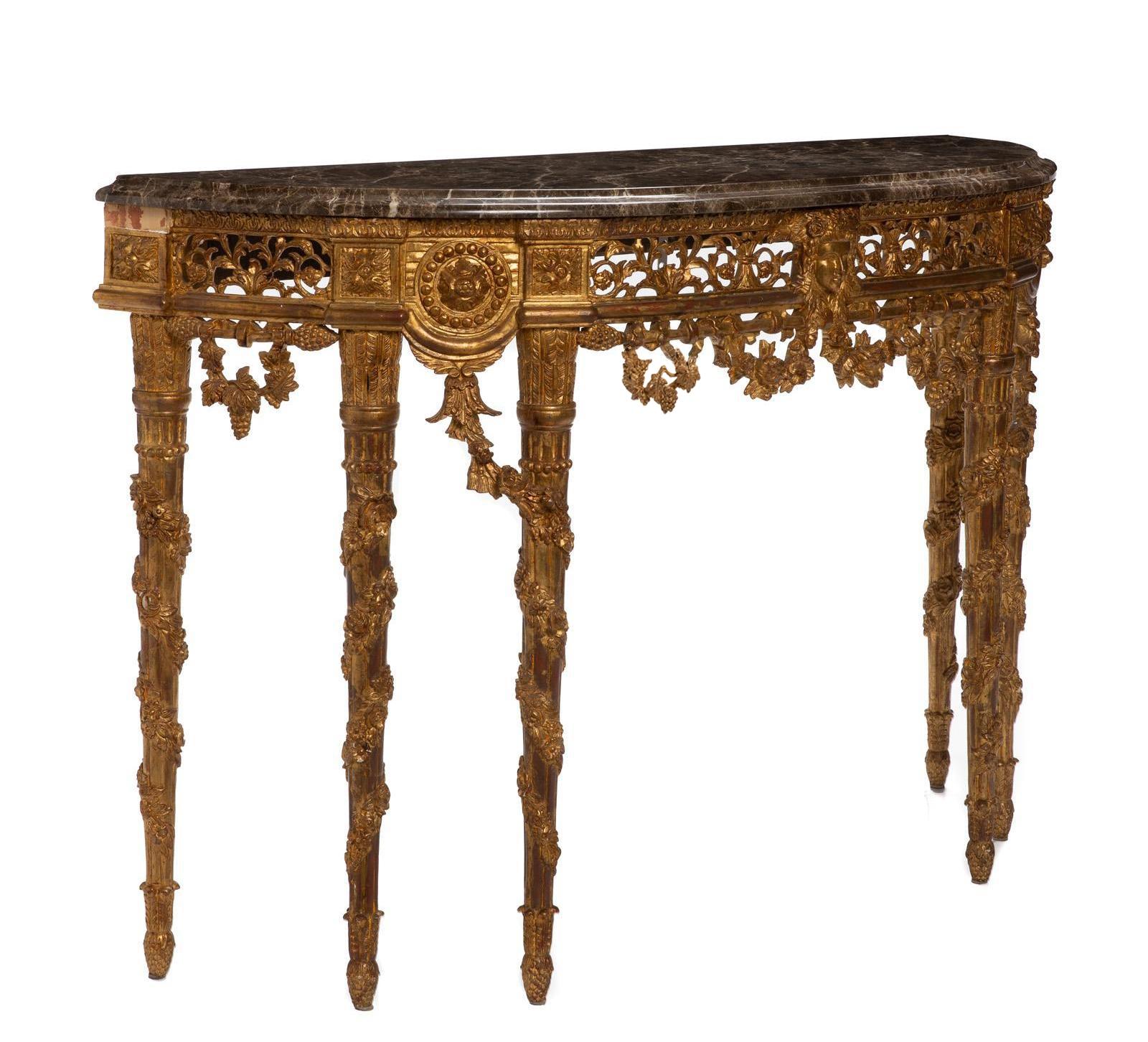 French Gilt Wood Demi-Lune Console Table, Louis XVI Style In Good Condition In Cypress, CA