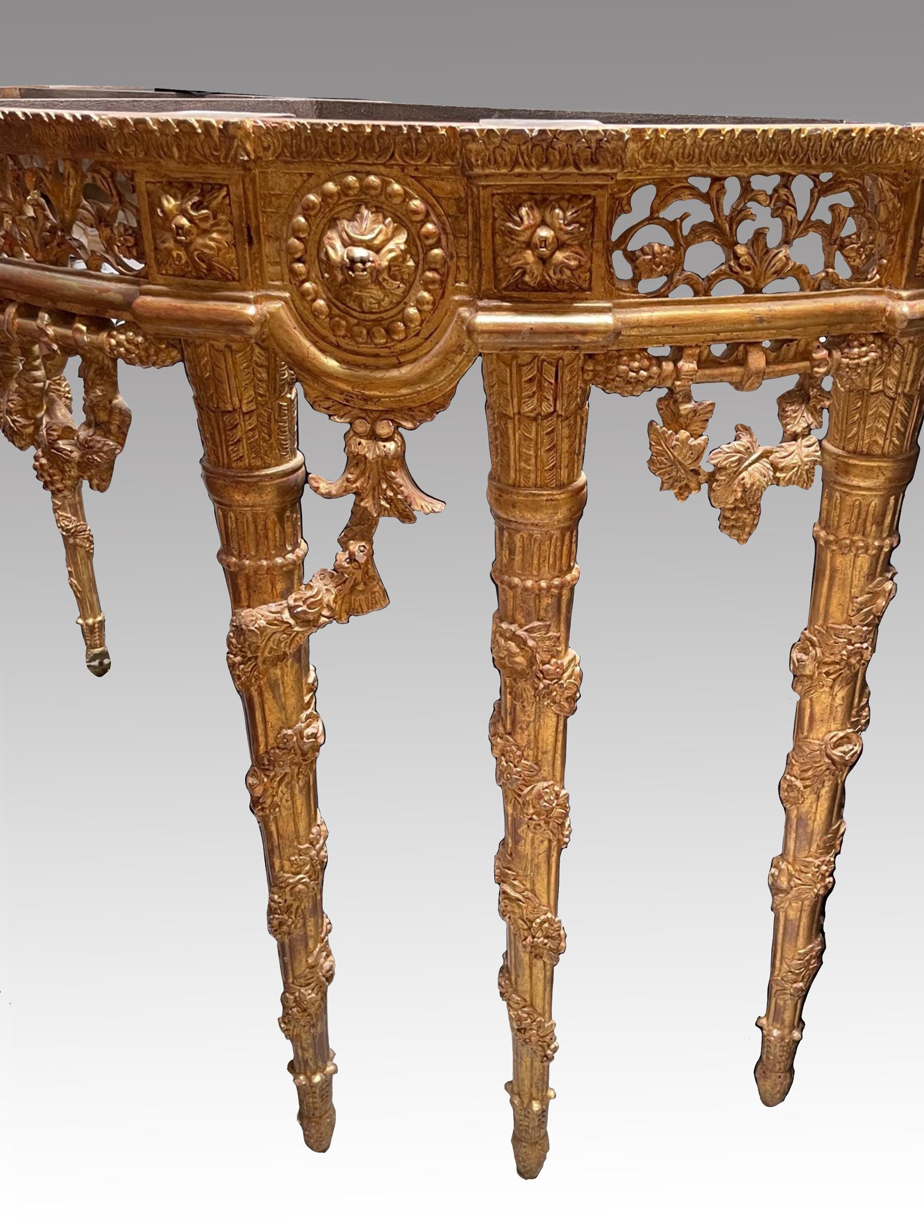 Marble French Gilt Wood Demi-Lune Console Table, Louis XVI Style