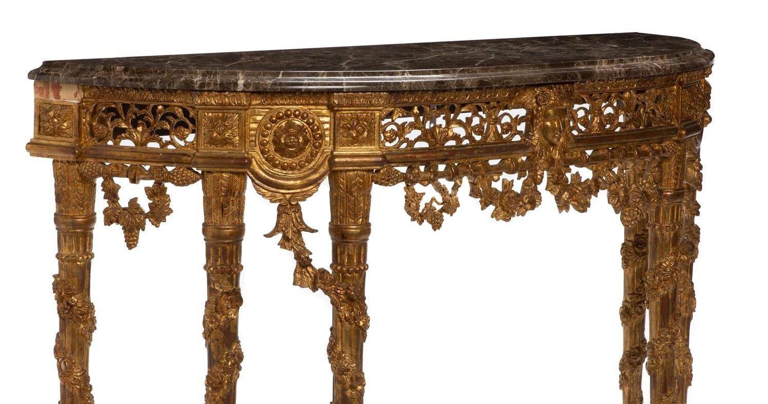 French Gilt Wood Demi-Lune Console Table, Louis XVI Style 2