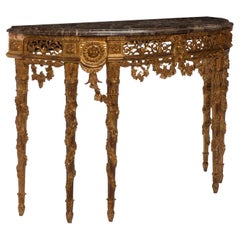 Tavolo consolle francese in legno dorato Demi-Lune, stile Luigi XVI