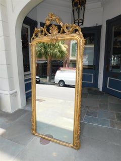 French Gilt Wood & Gesso Scrolled Foliage Central Cartouche Wall Mirror, C. 1820