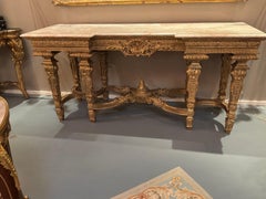 French gilt wood large console carved with blush marble top