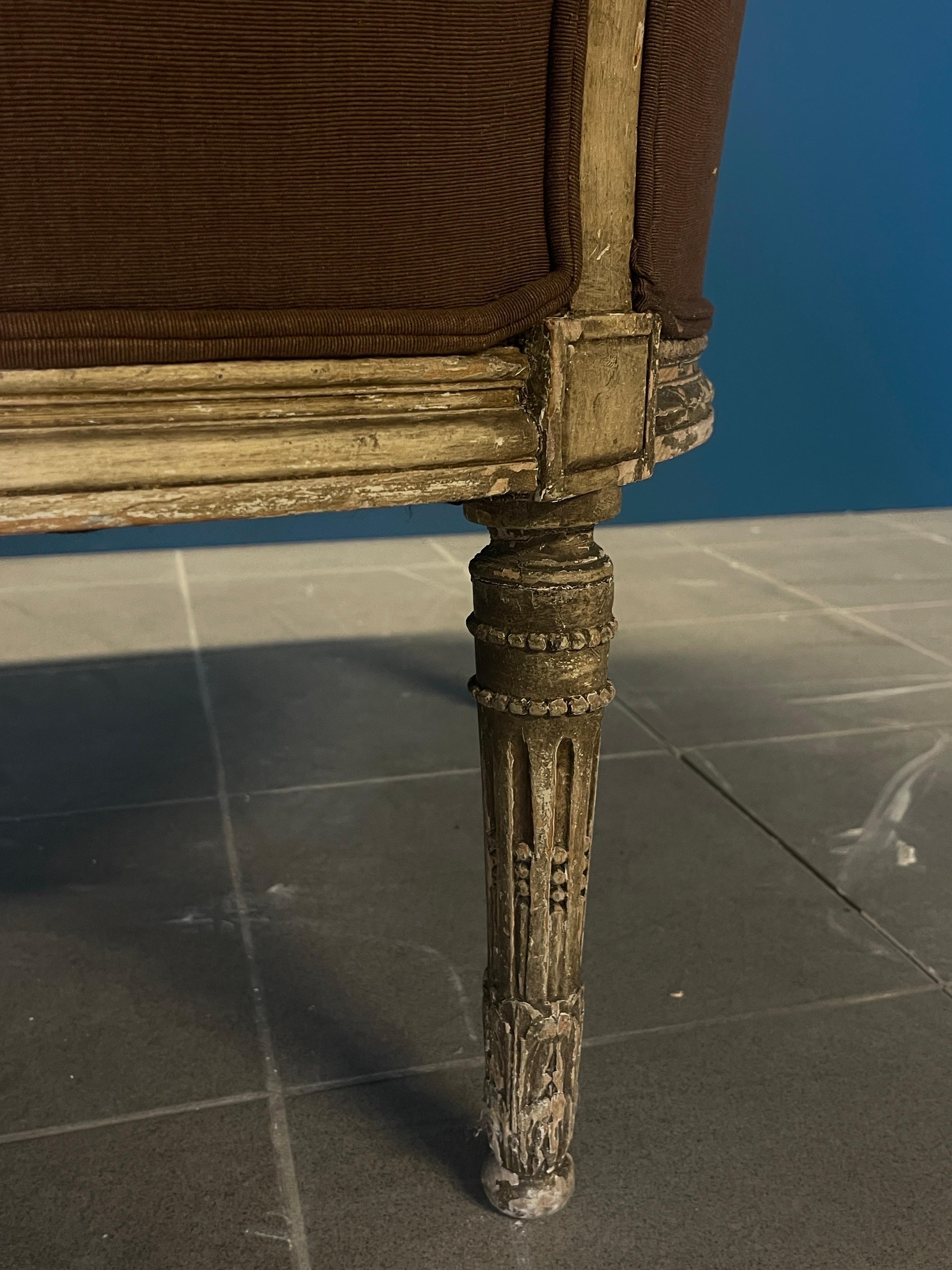 Sillón Francés Luis XVI de Madera Dorada - 1870 Tela en venta