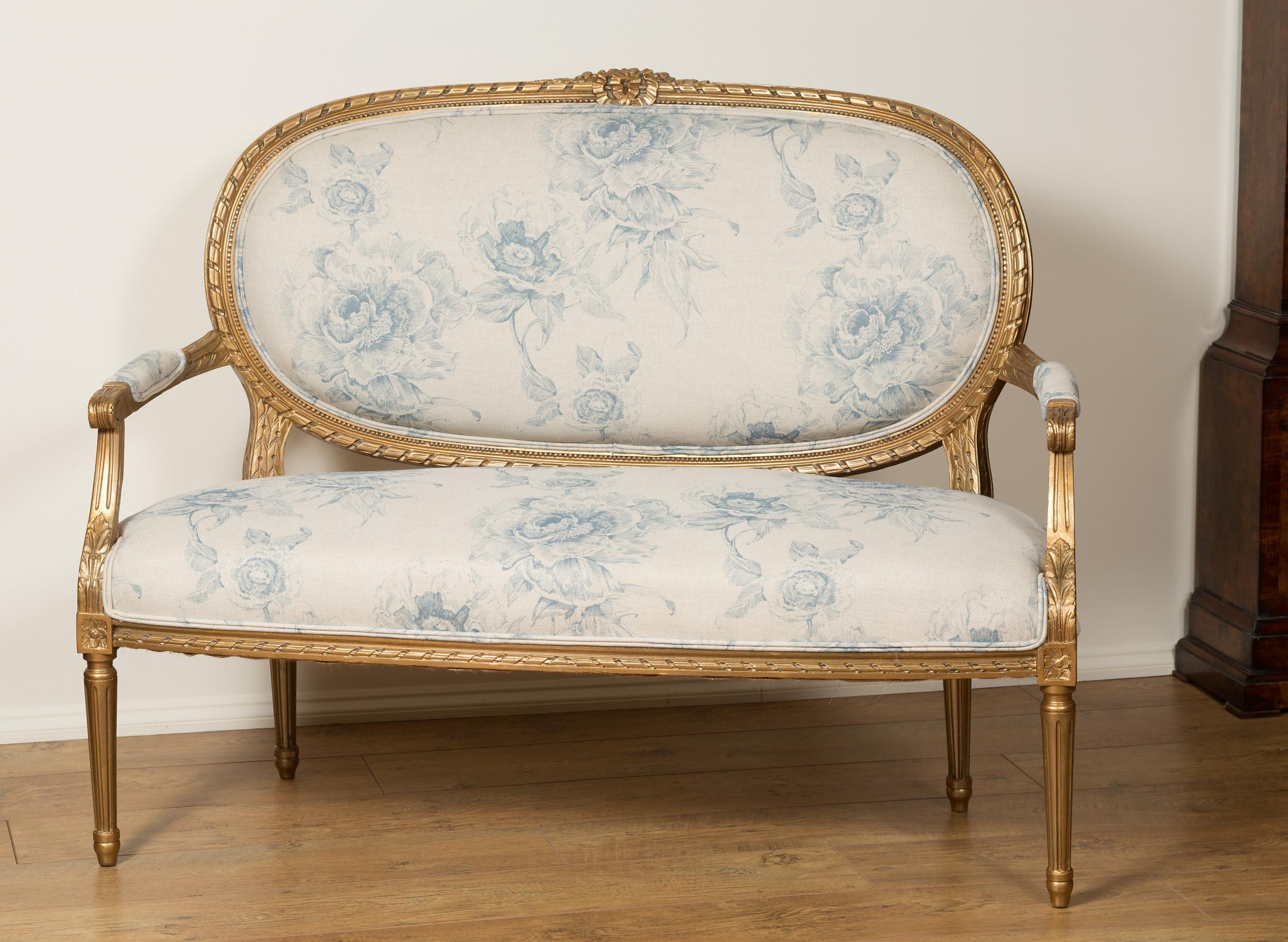 Victorian French Gilt Wood Two Seat Settee For Sale