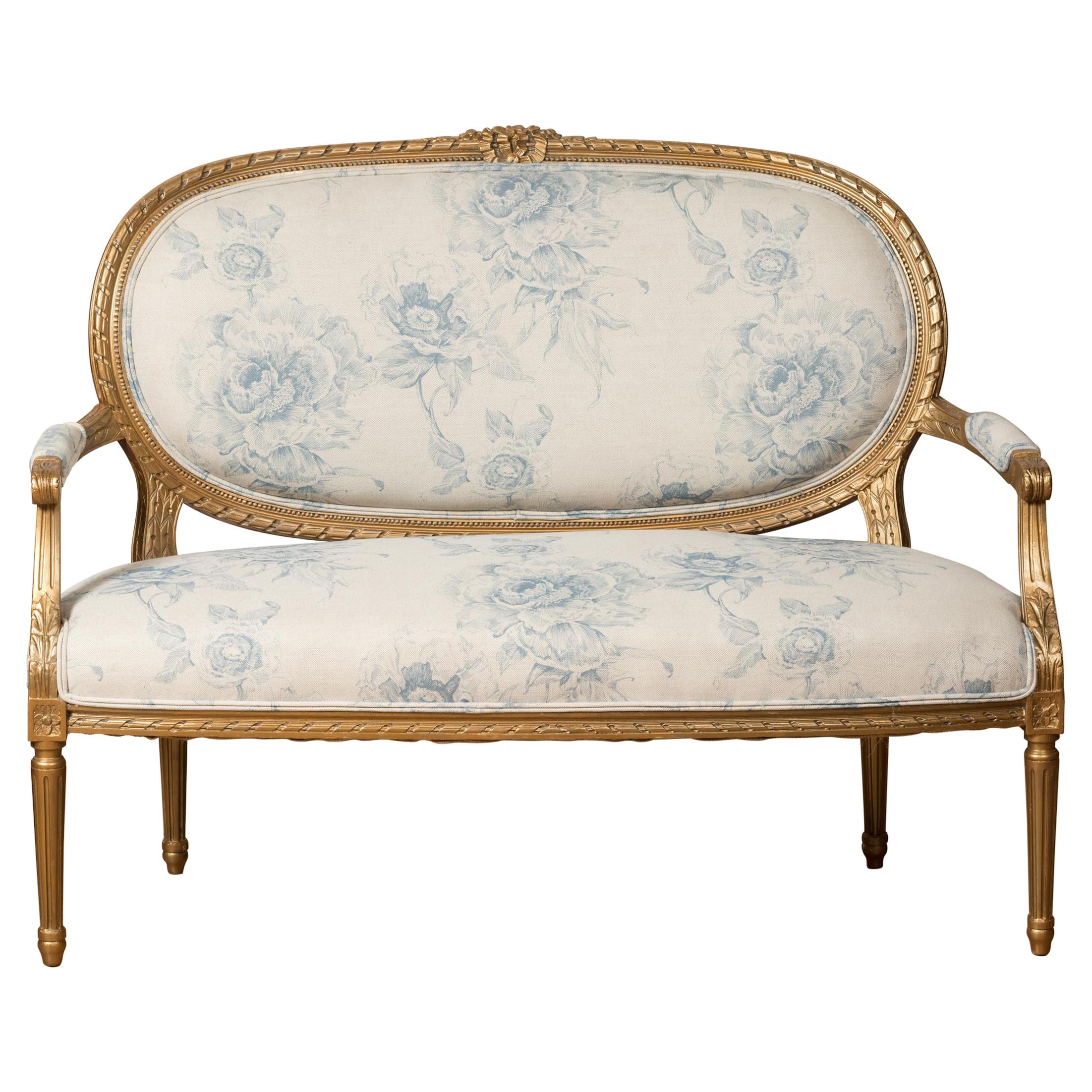 French Gilt Wood Two Seat Settee For Sale
