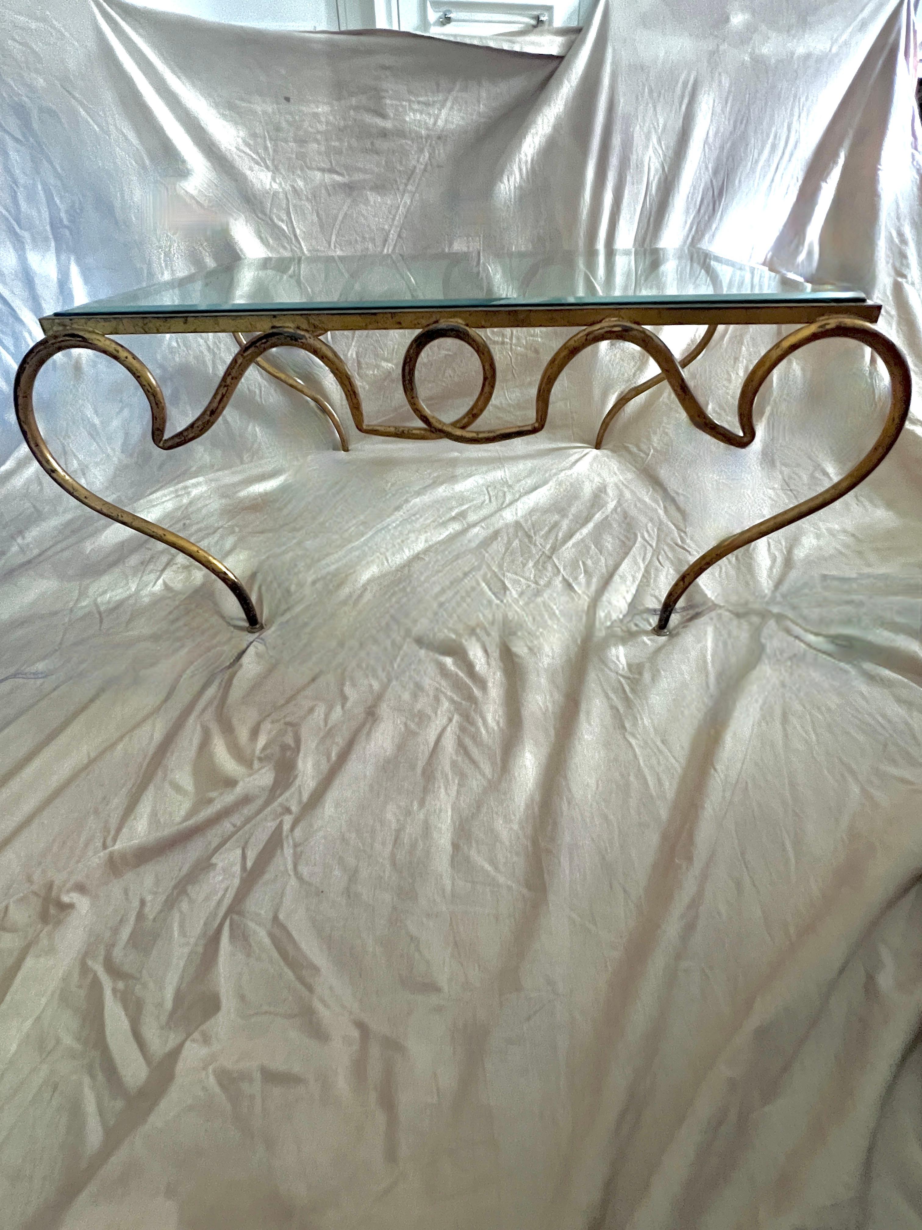 French Gilt Wrought Iron Cocktail Table by Rene Prou For Sale 5