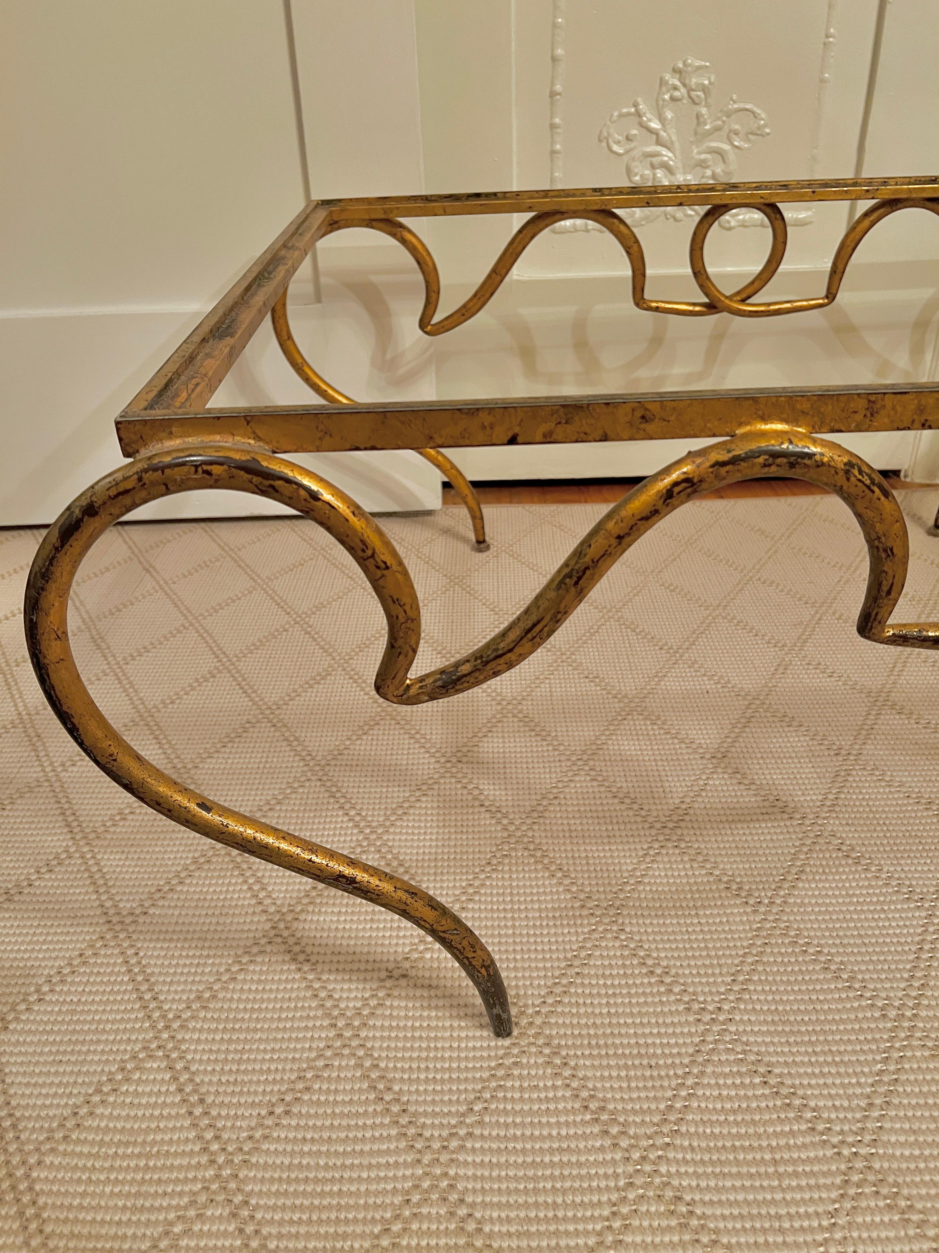French Gilt Wrought Iron Cocktail Table by Rene Prou For Sale 6
