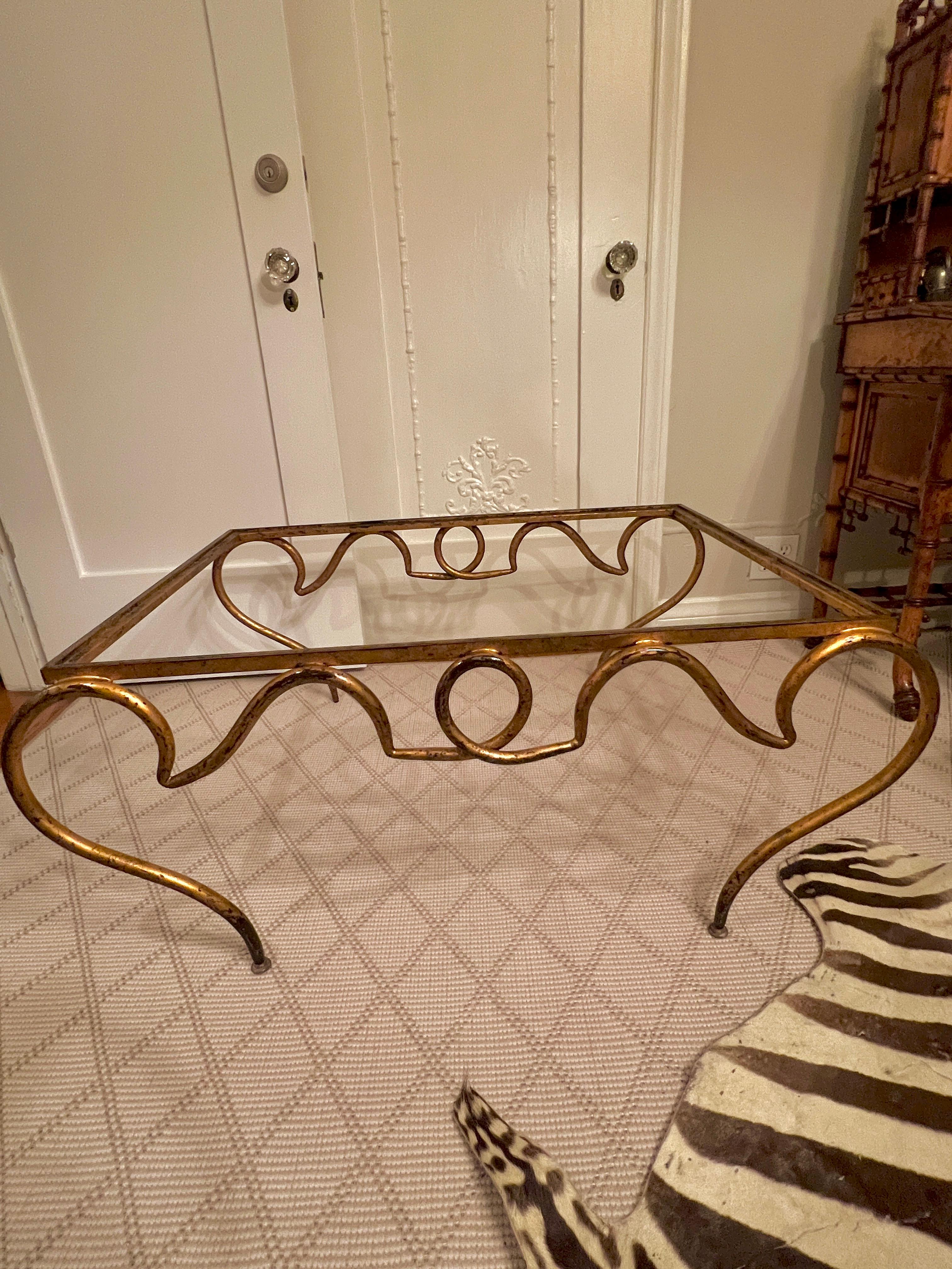 French Gilt Wrought Iron Cocktail Table by Rene Prou For Sale 7