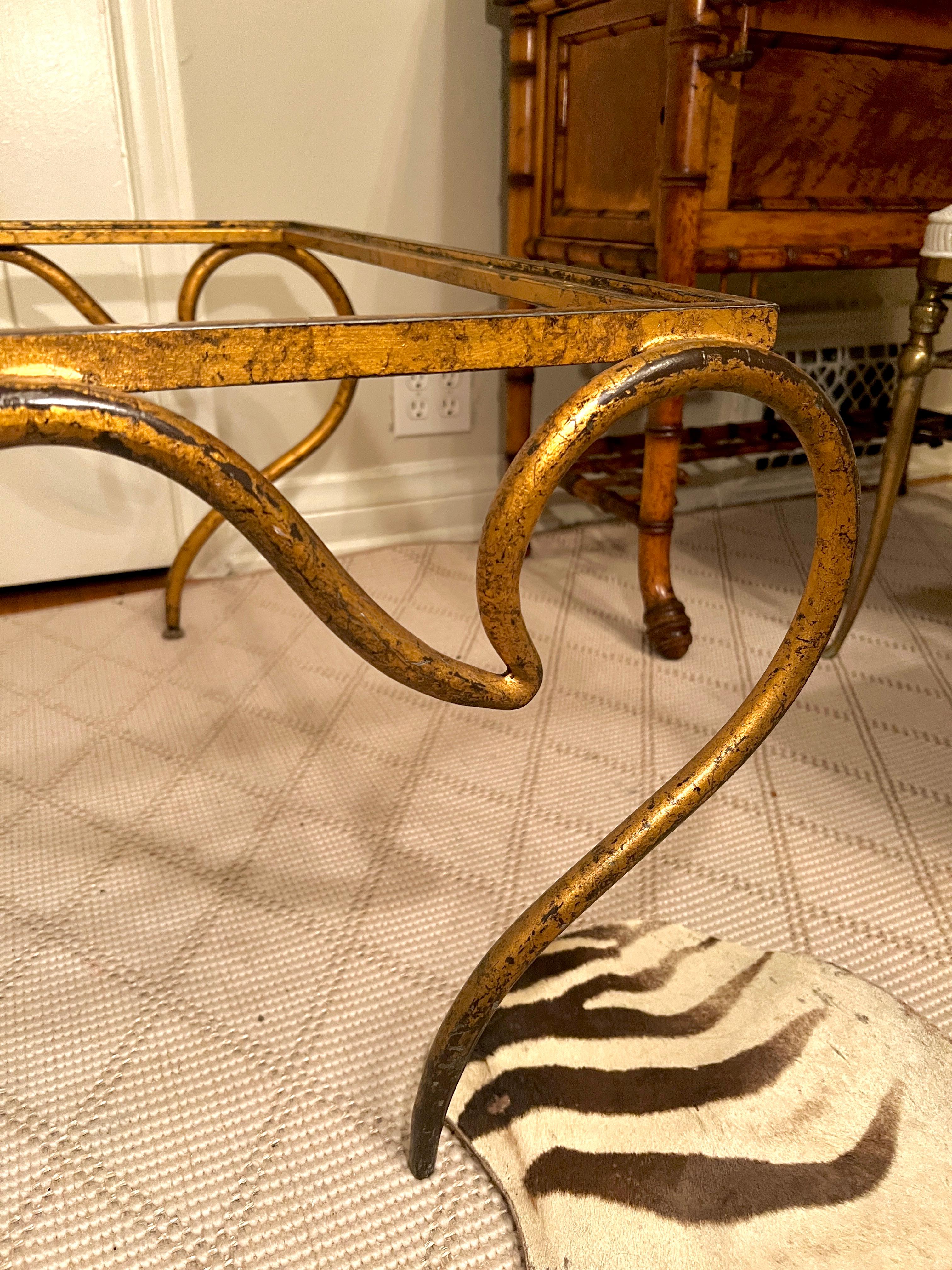French Gilt Wrought Iron Cocktail Table by Rene Prou For Sale 9