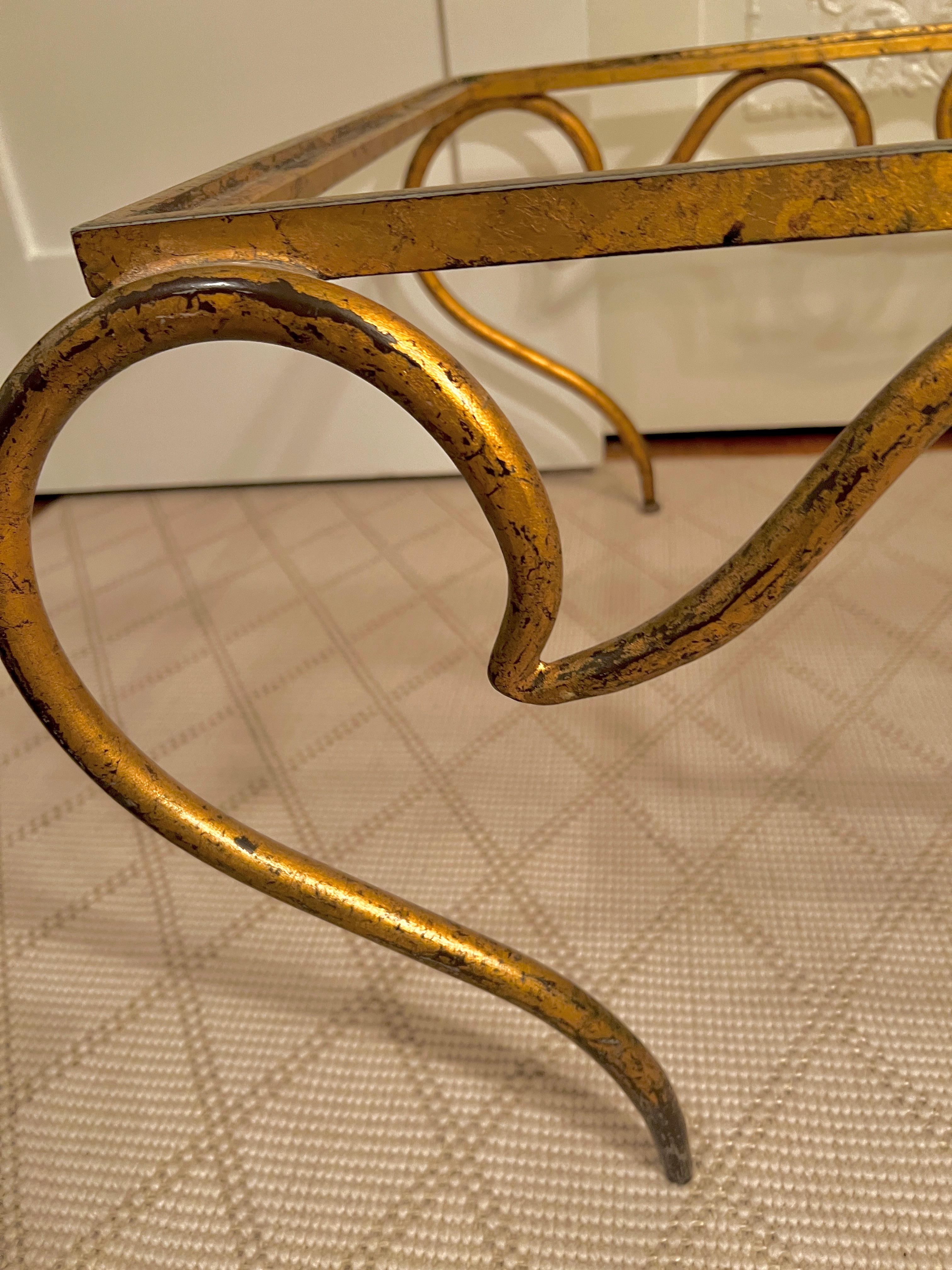 French Gilt Wrought Iron Cocktail Table by Rene Prou For Sale 10