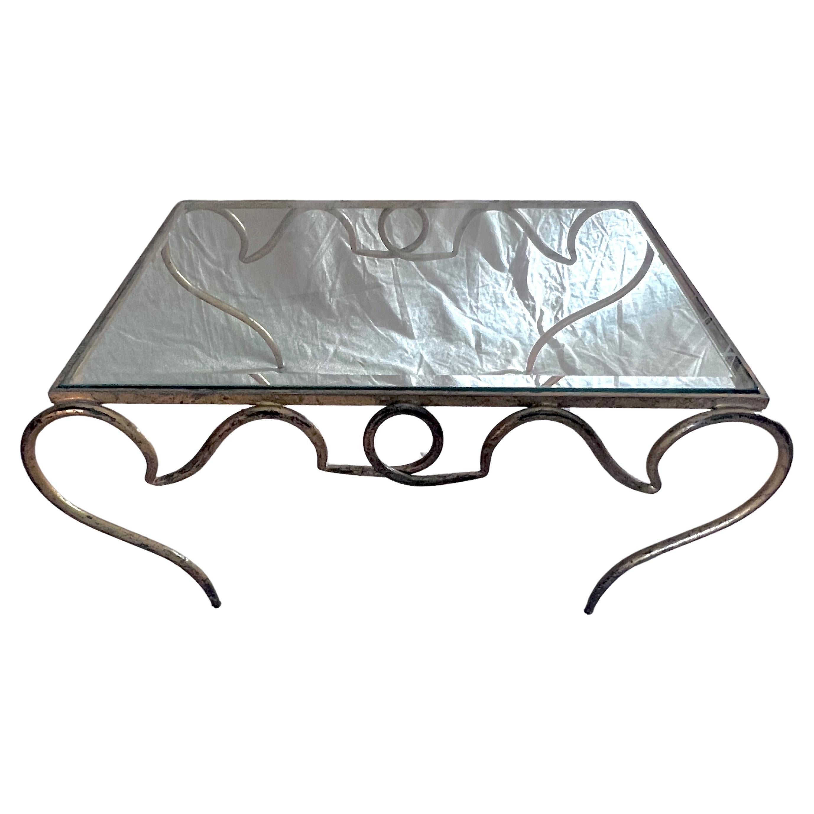 Hollywood Regency French Gilt Wrought Iron Cocktail Table by Rene Prou For Sale