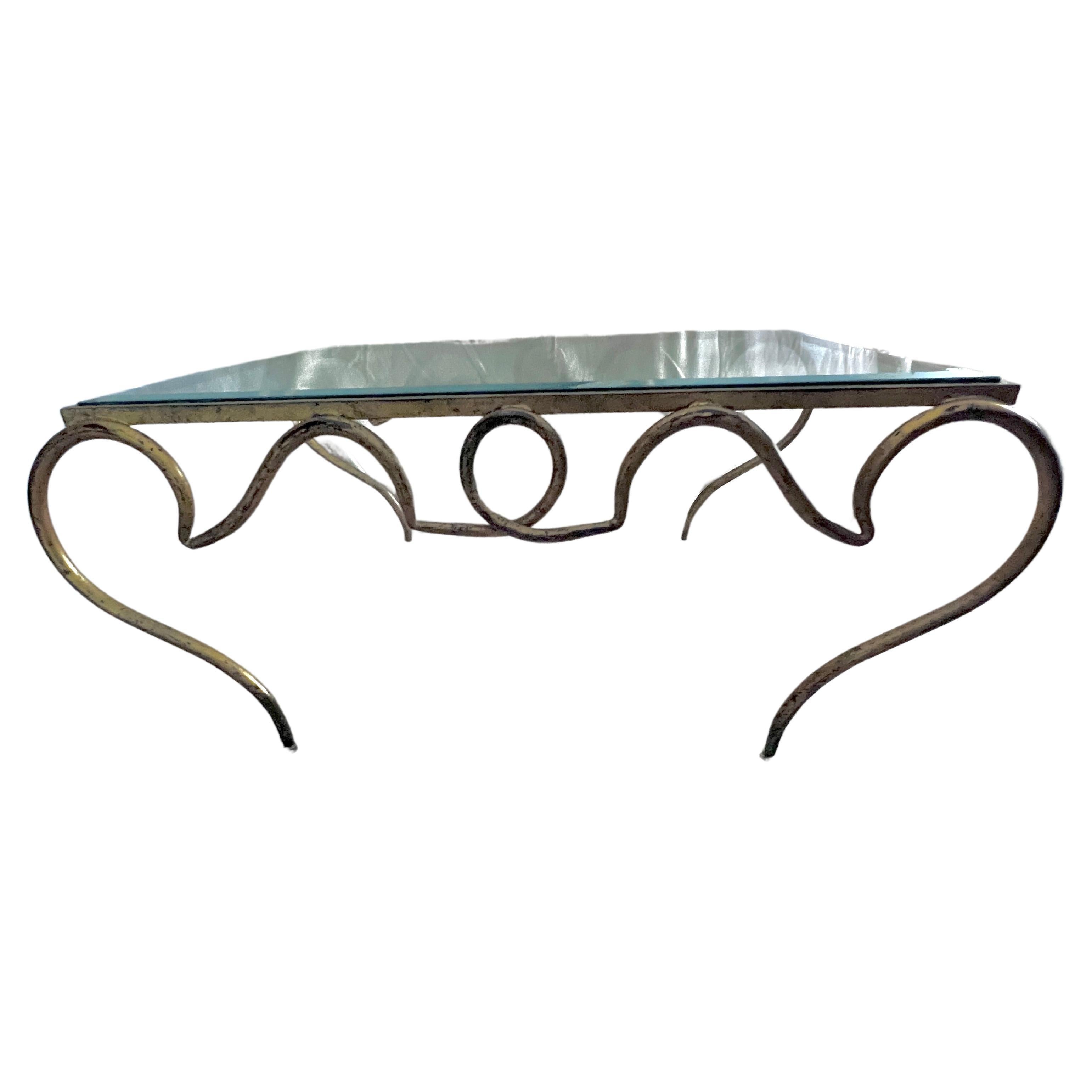 French Gilt Wrought Iron Cocktail Table by Rene Prou For Sale