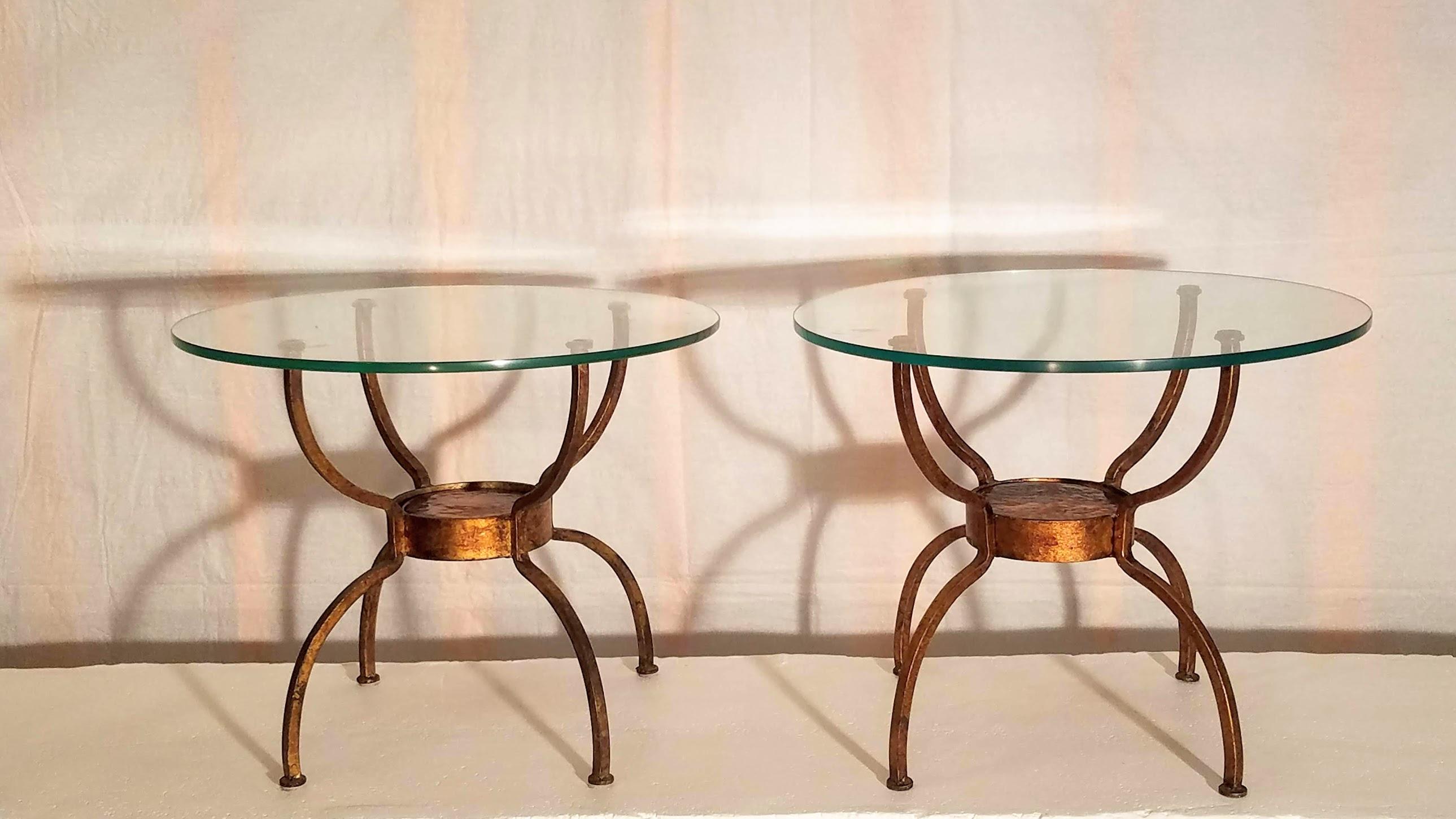 Late 20th Century Pair of French Gilt Wrought Iron End Table, France, 1970s