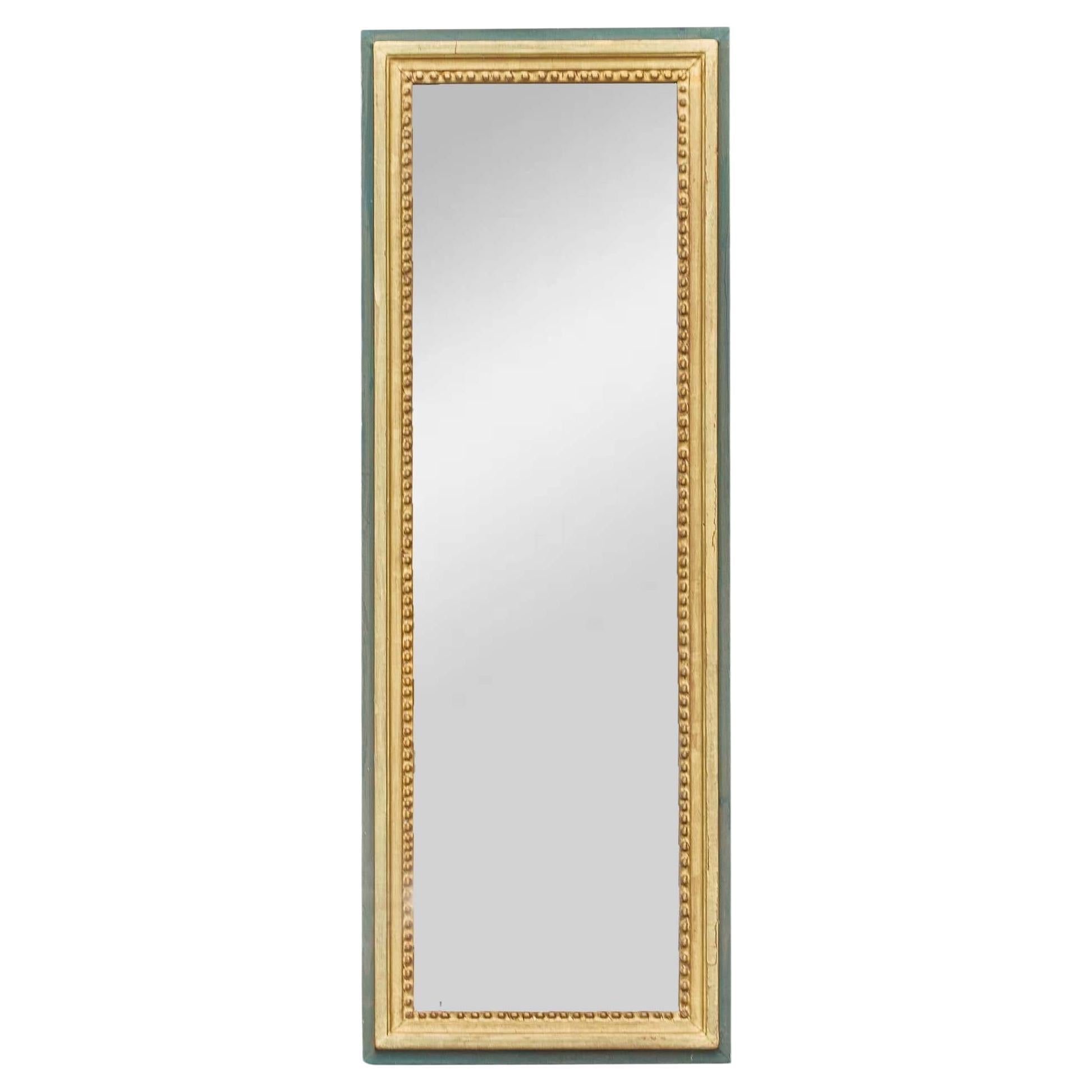 Miroir de mariage en bois doré et peint en vert avec cadre perlé, circa 1920 en vente