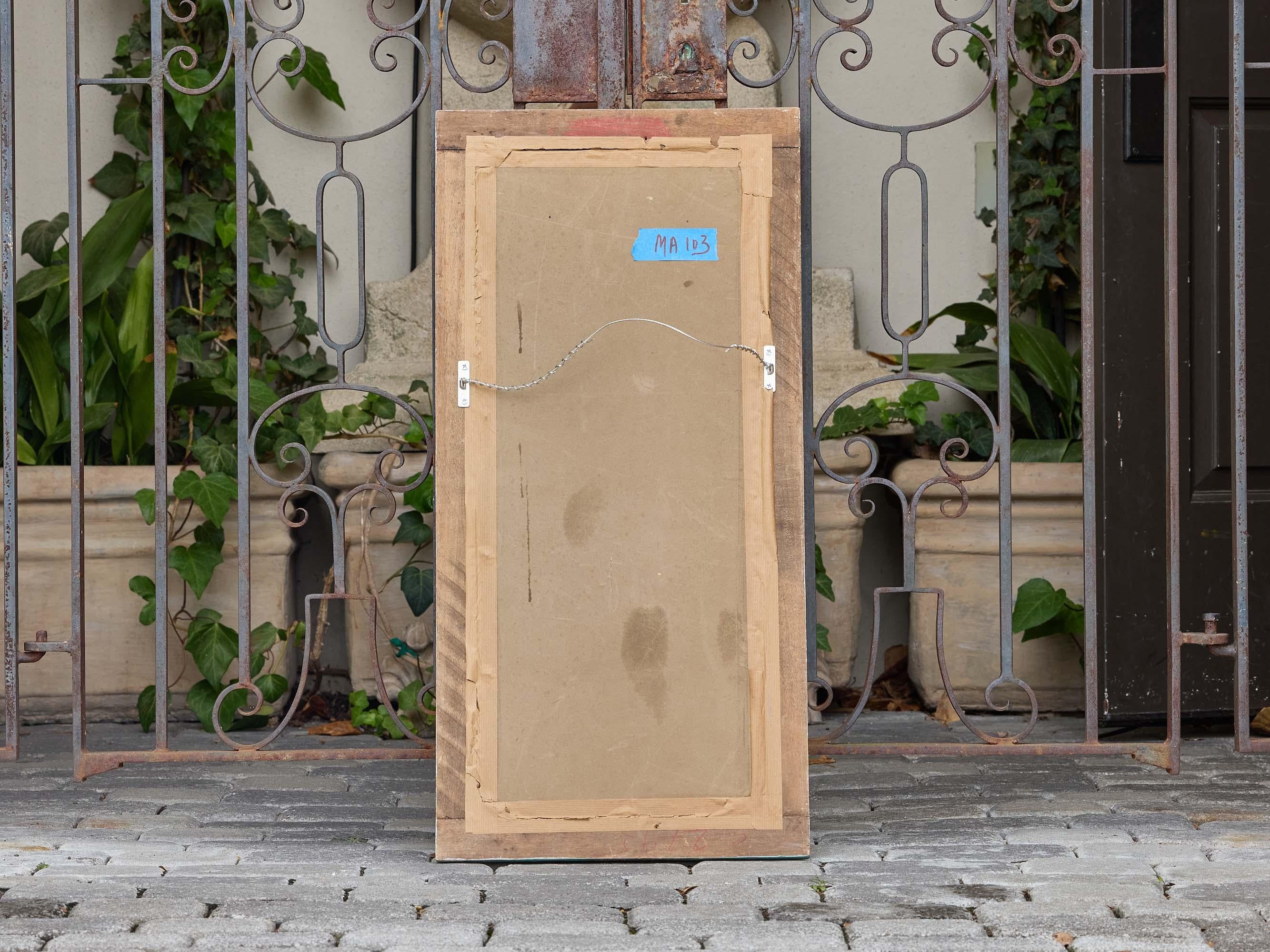 Intagliato Specchio rettangolare francese in legno dorato e dipinto, CIRCA 1920 in vendita