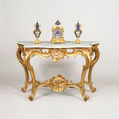French Giltwood and White Marble Console Table, 19th Century