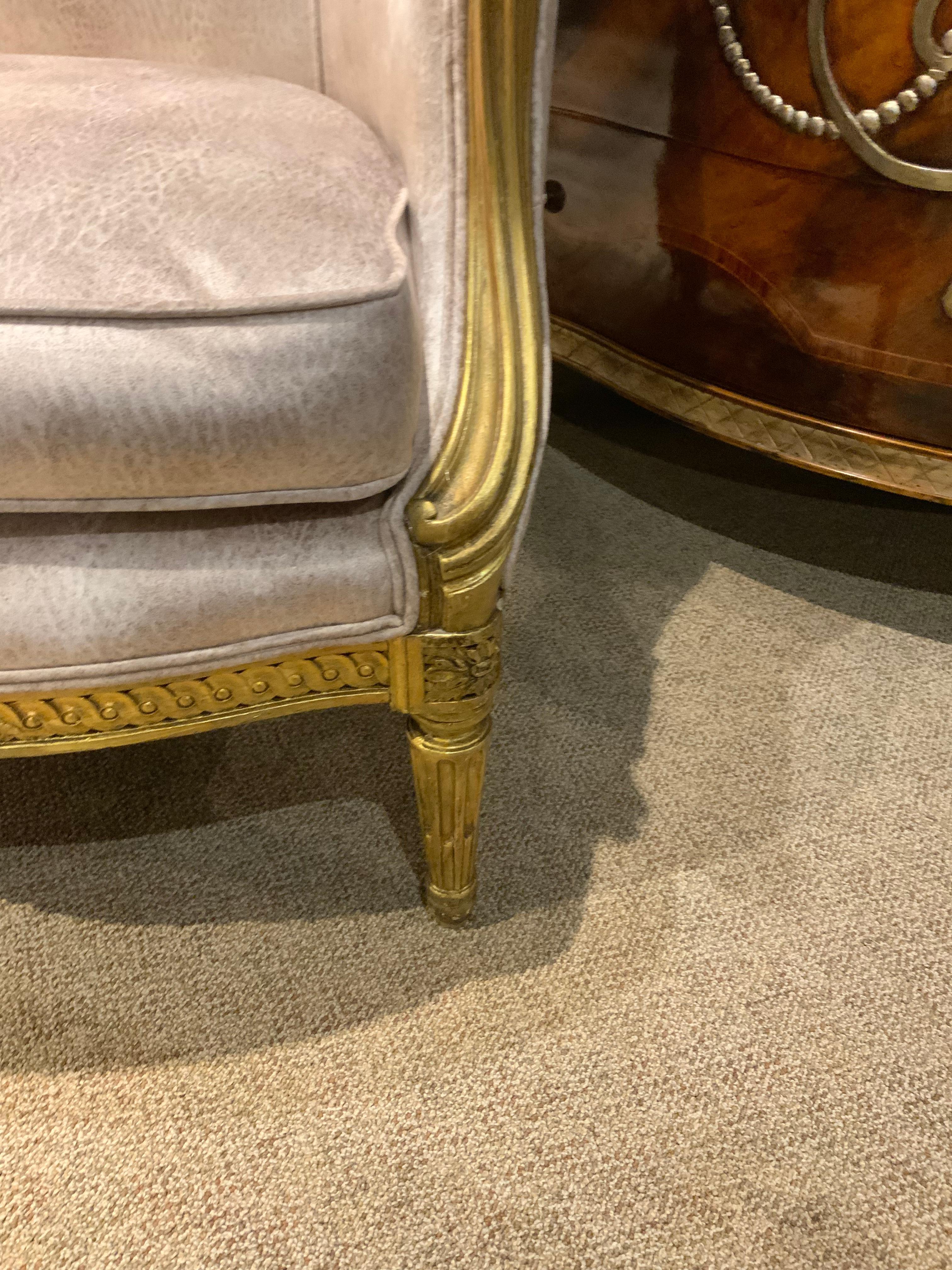Hand-Carved French Giltwood Bergere Chair, 19th Century For Sale