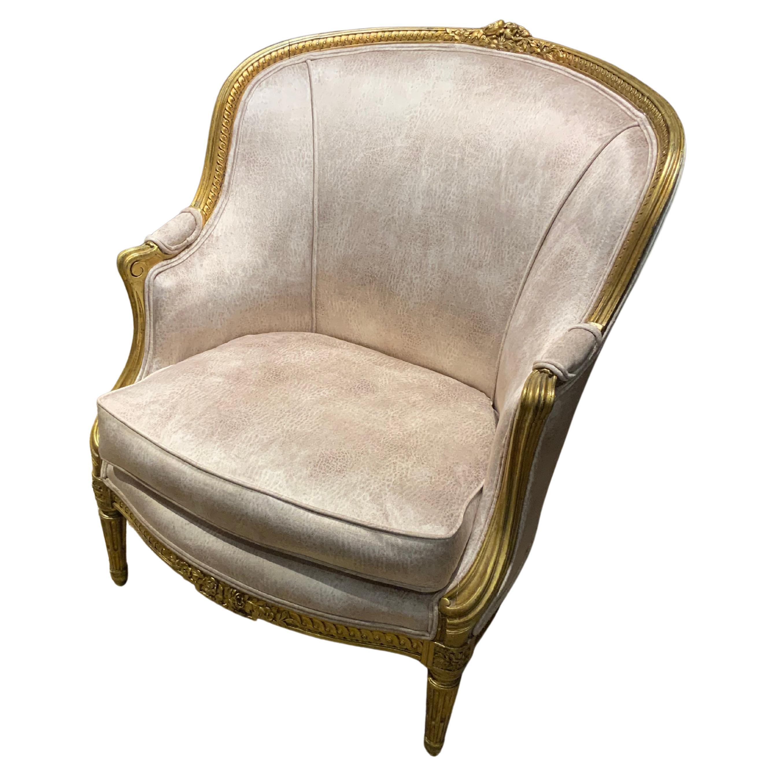 French Giltwood Bergere Chair, 19th Century