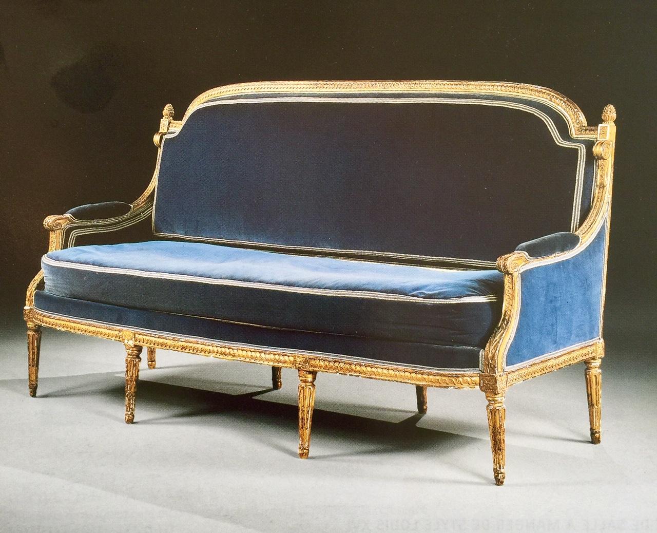 Rare and exceptional piece. This large and beautiful sofa is a fine example of the work of famed menuisier Georges Jacob (6 July 1739 – 5 July 1814), who was one of the two most prominent Parisian master menuisiers. He produced carved, painted and