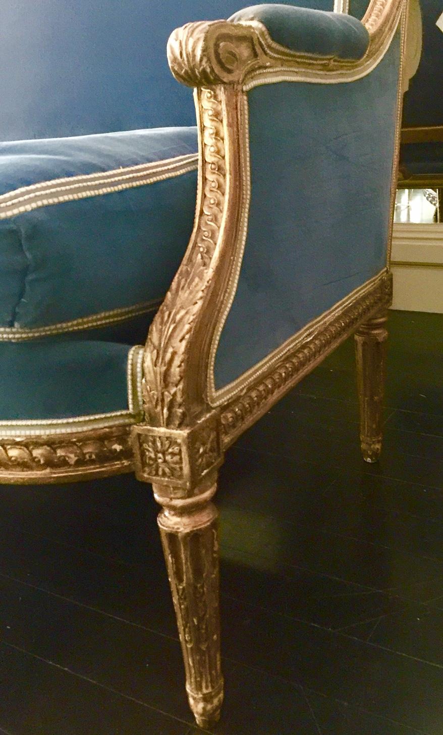 Velvet French Giltwood Canapé Attributed to Georges Jacob For Sale