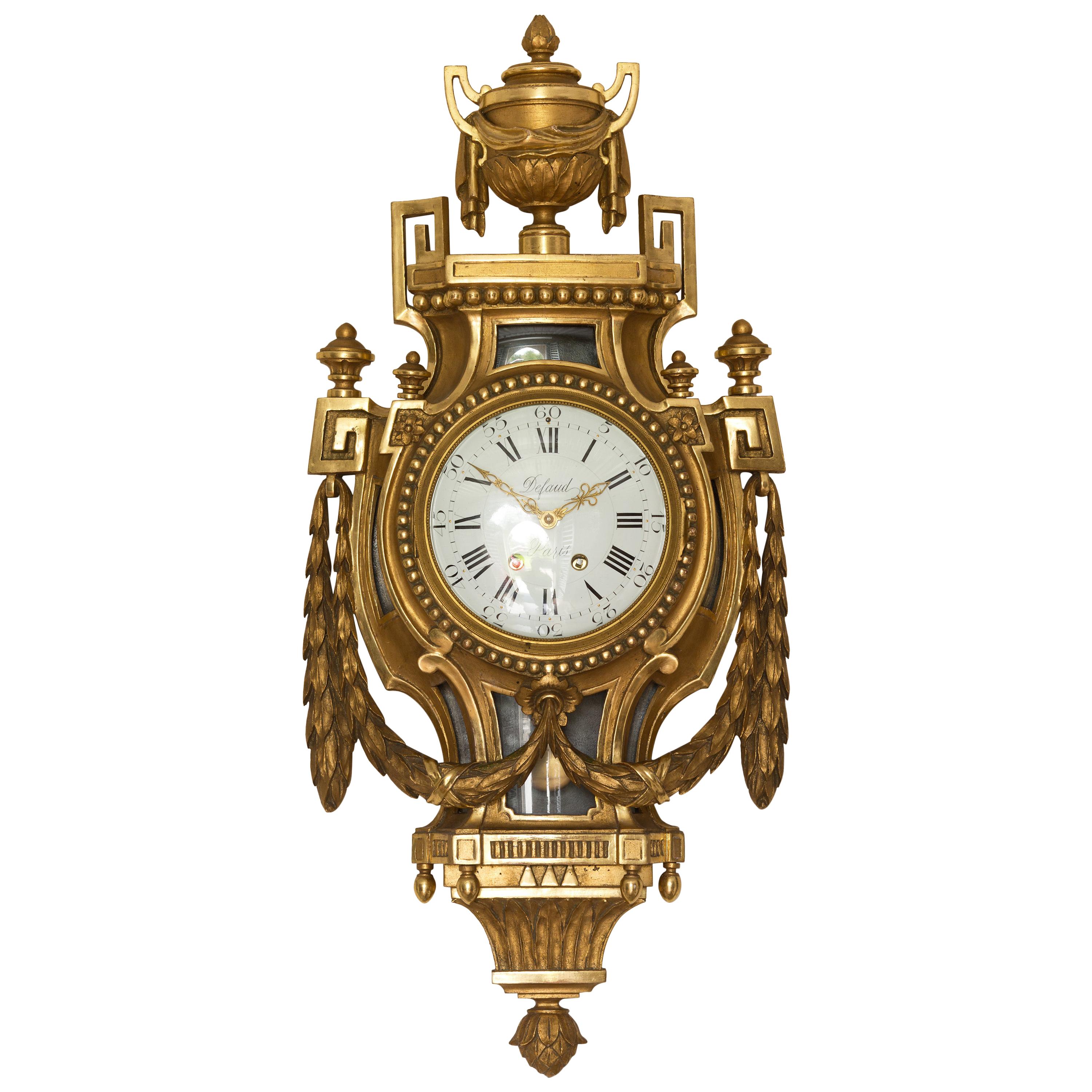 French Giltwood Cartel Clock by Defaud, Paris