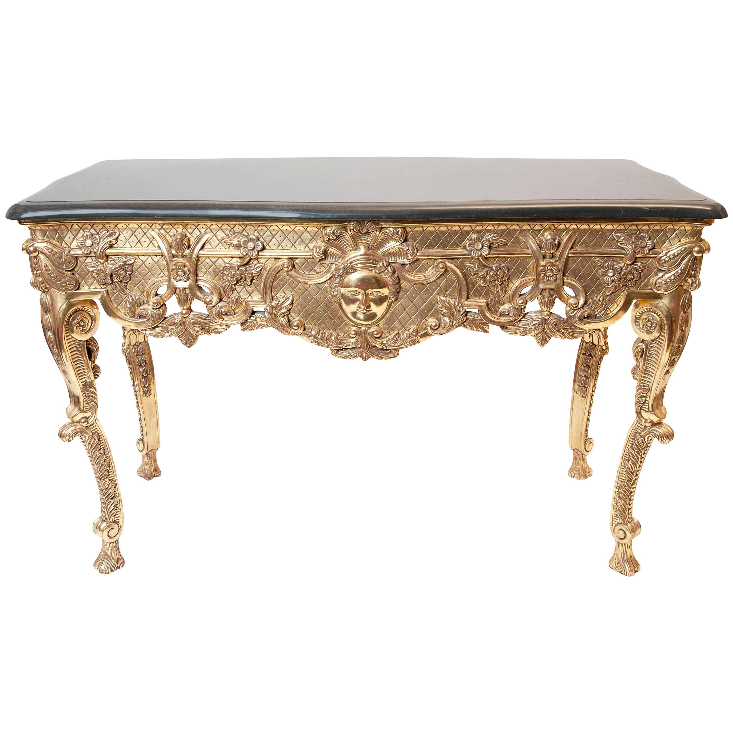 French Giltwood Center Table "À Gibier" with Black Marble Top For Sale