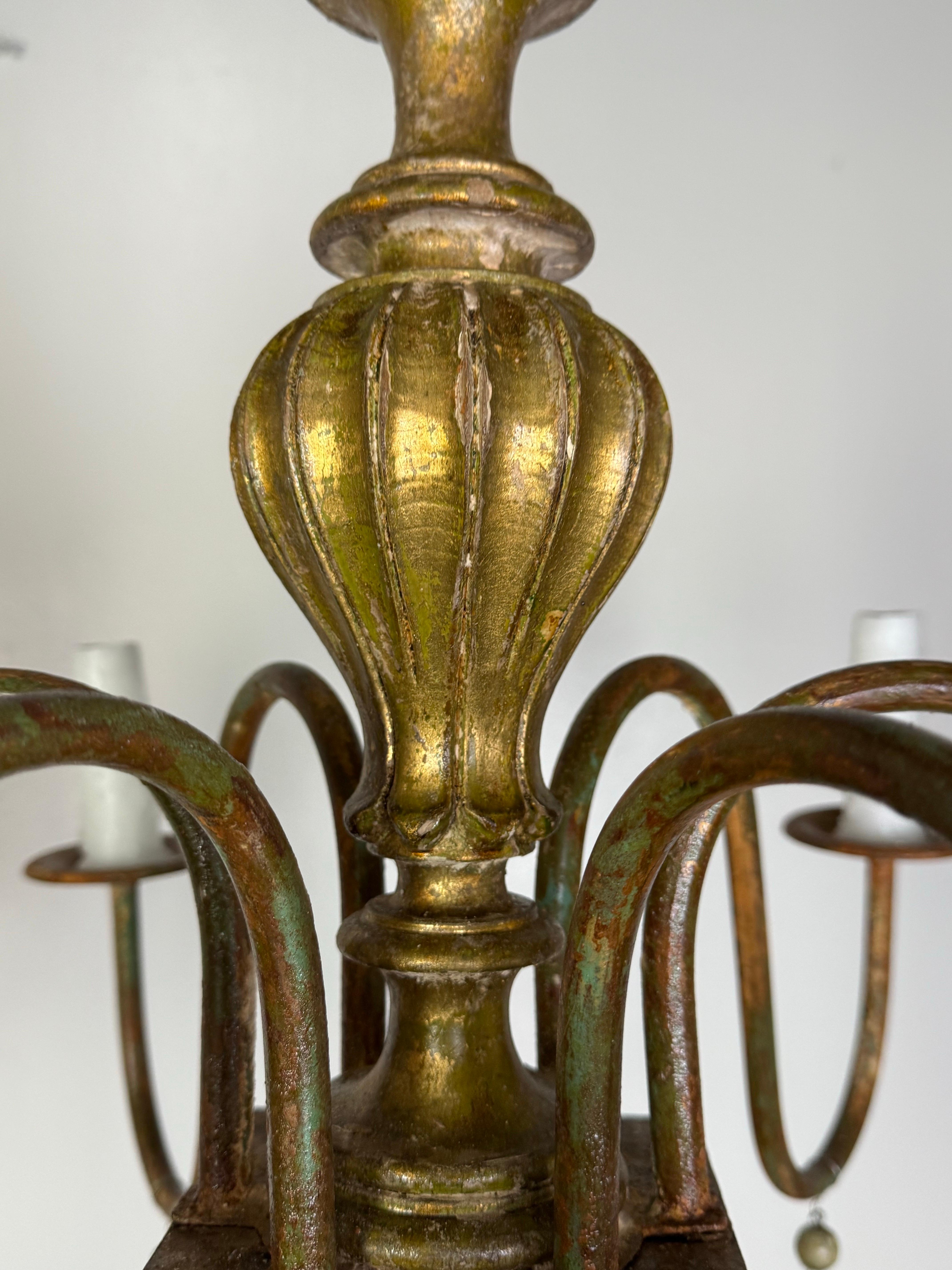 French Giltwood Chandelier w/ Wood Tassels-Pair is Available In Distressed Condition For Sale In Los Angeles, CA