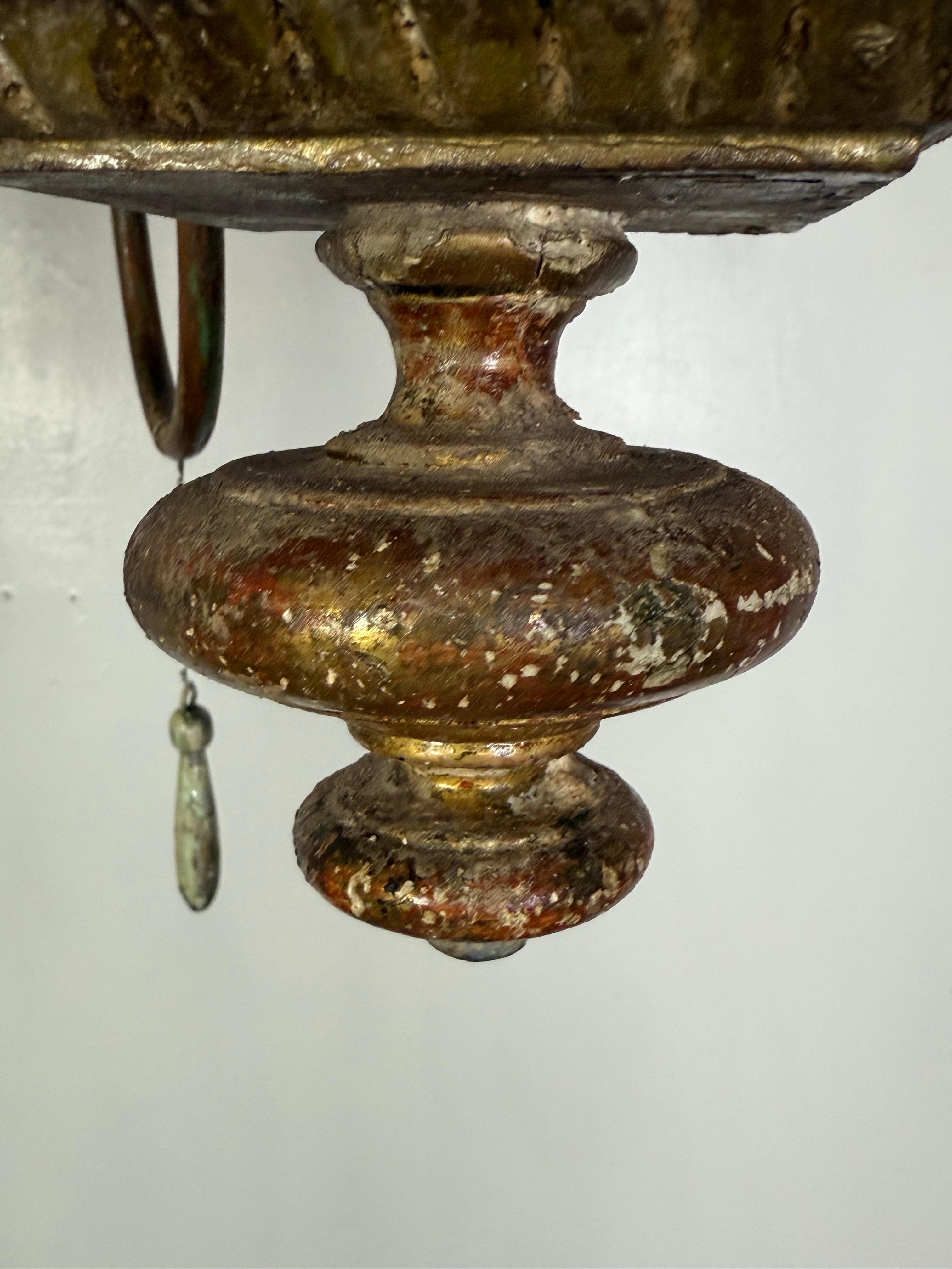 French Giltwood Chandelier w/ Wood Tassels-Pair is Available For Sale 1