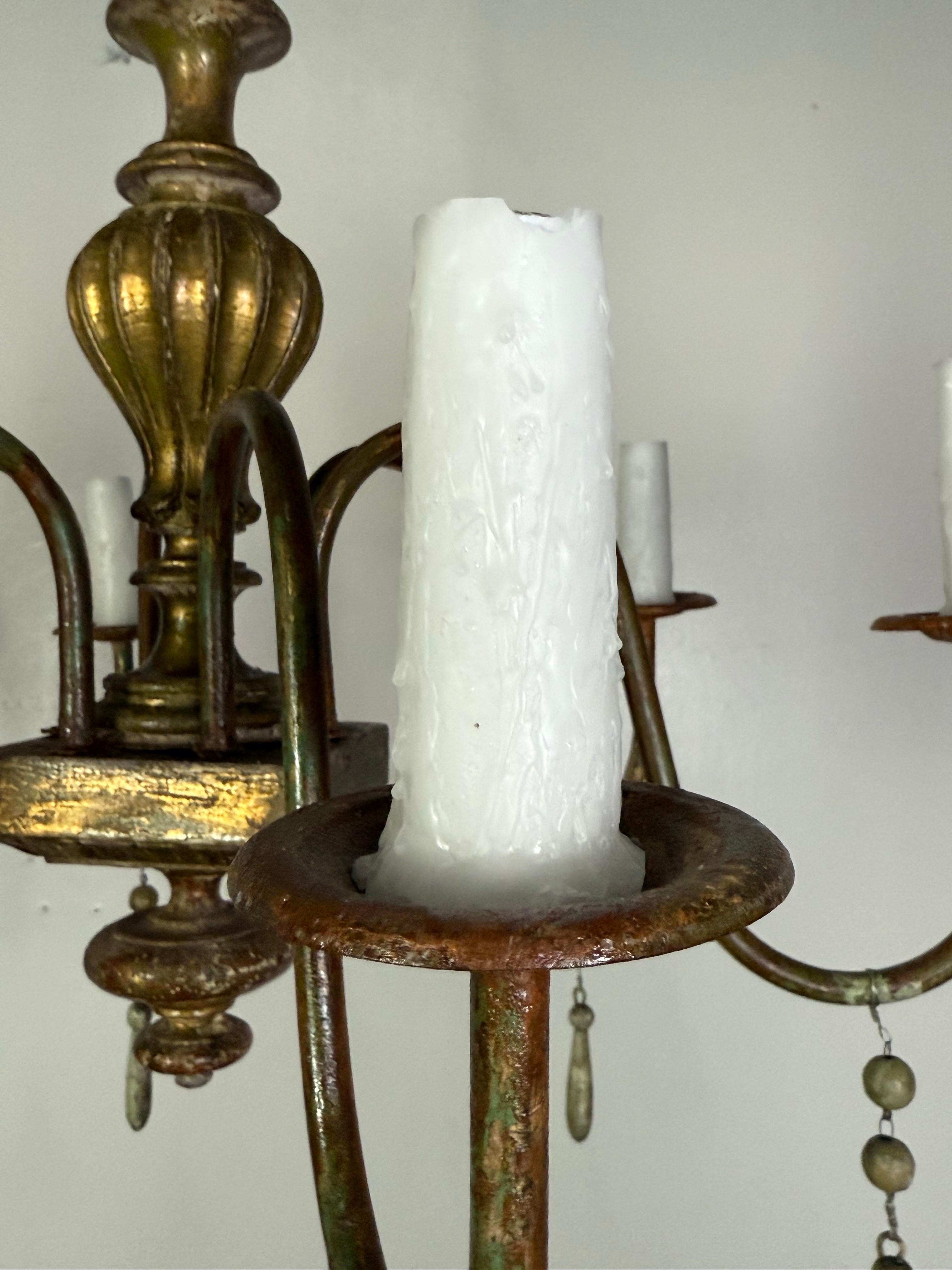 French Giltwood Chandelier w/ Wood Tassels-Pair is Available For Sale 2