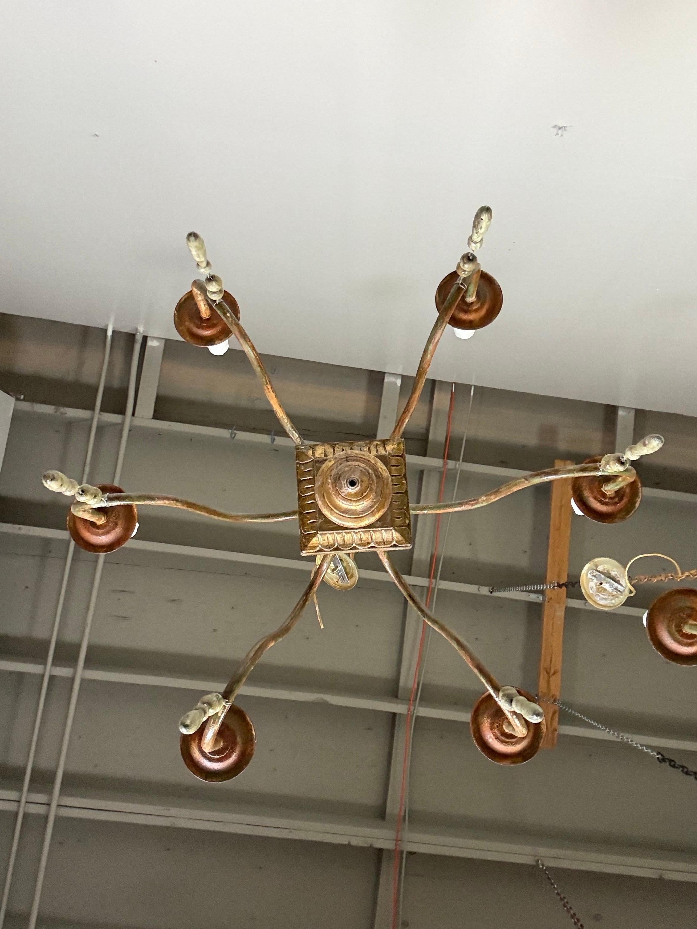 French Giltwood Chandelier w/ Wood Tassels-Pair is Available For Sale 3