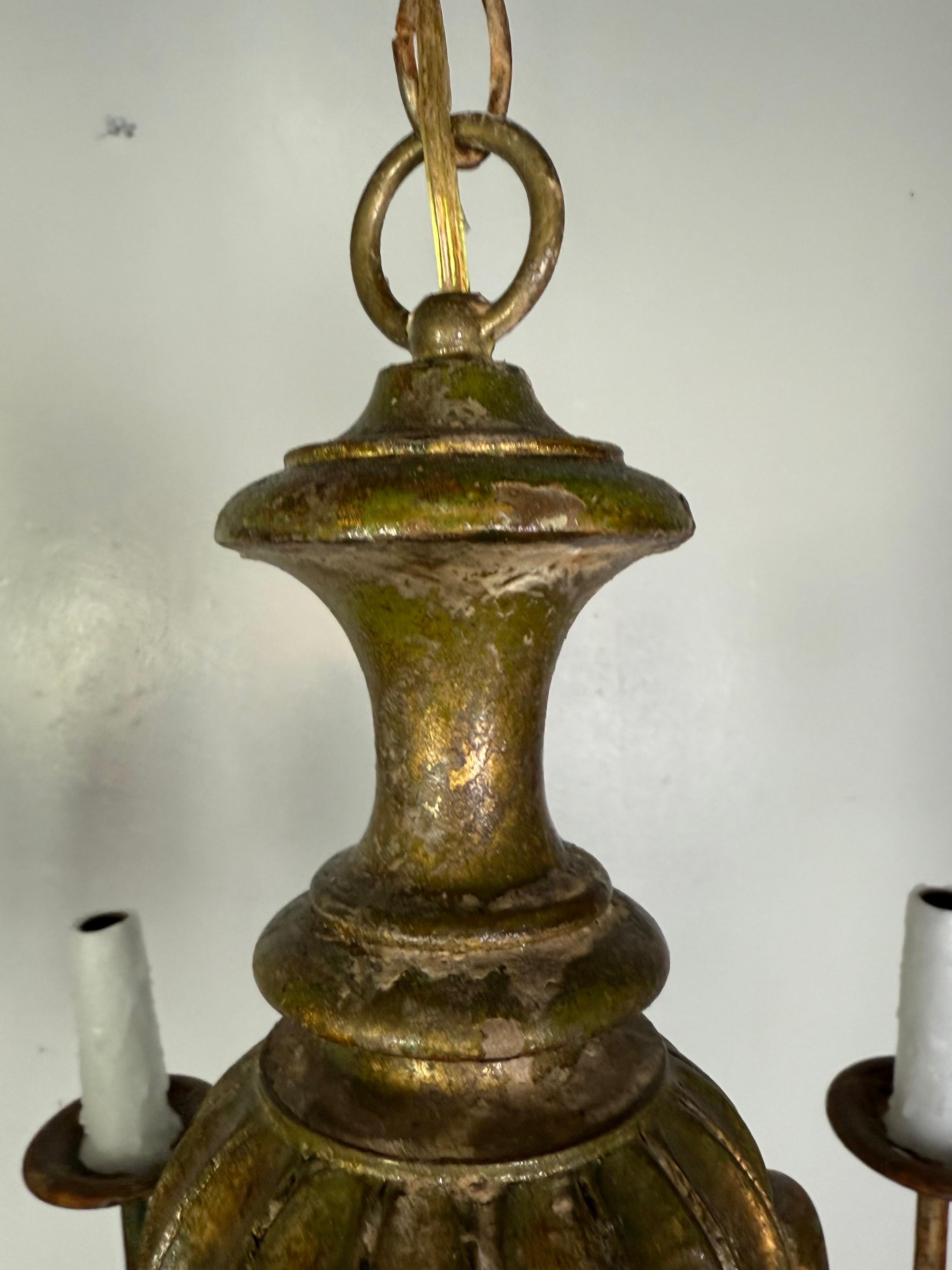 French Giltwood Chandelier w/ Wood Tassels-Pair is Available For Sale 4