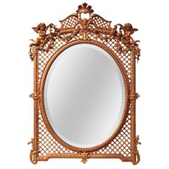 French Giltwood Cherub and Lattice Wall Mirror, circa 1900