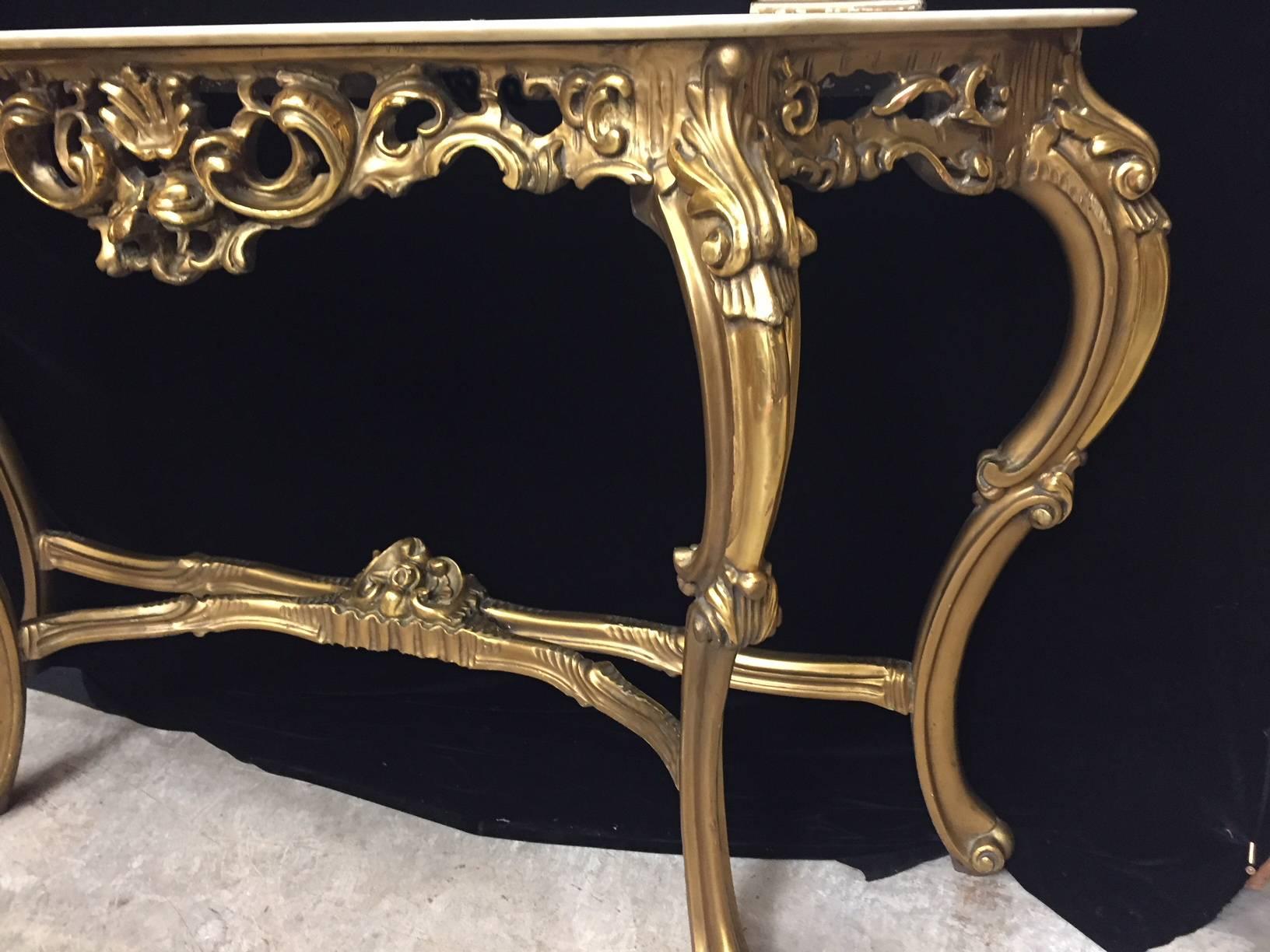 Wood French Giltwood Console and Mirror with Marble Top