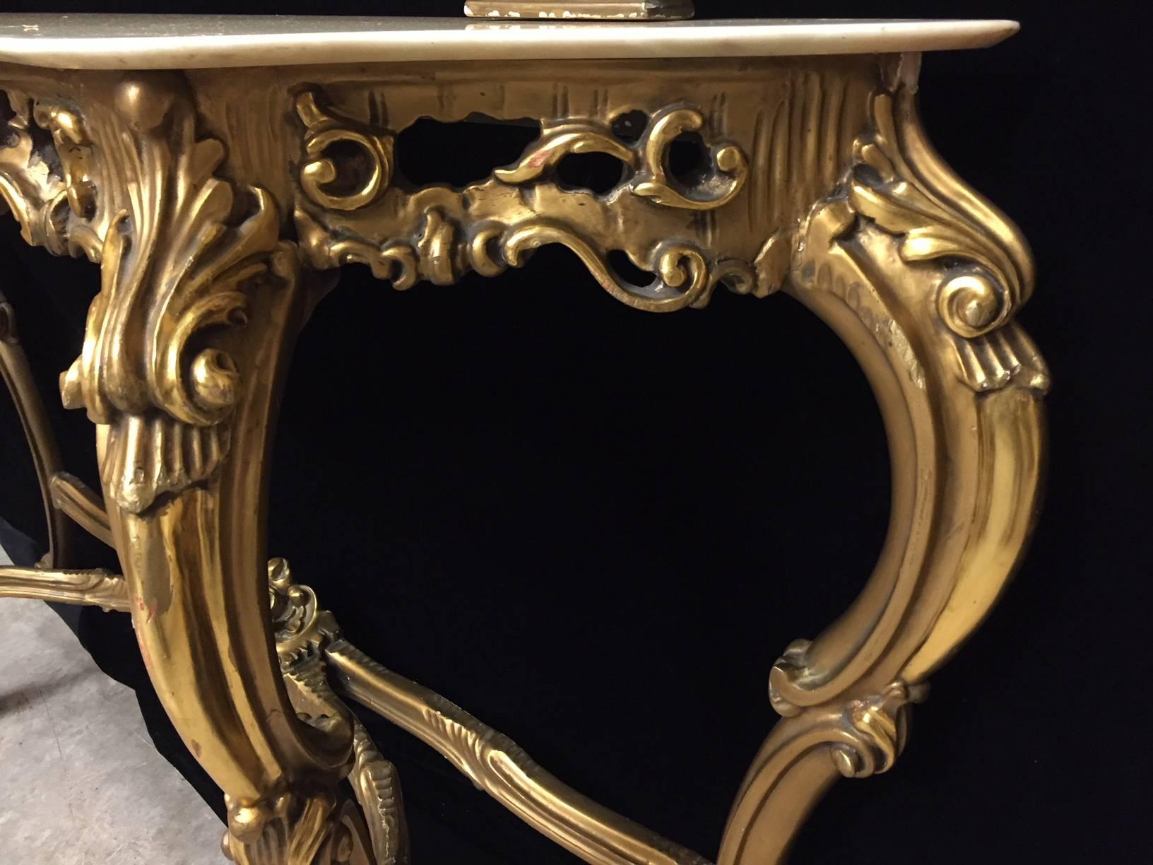 French Giltwood Console and Mirror with Marble Top 1