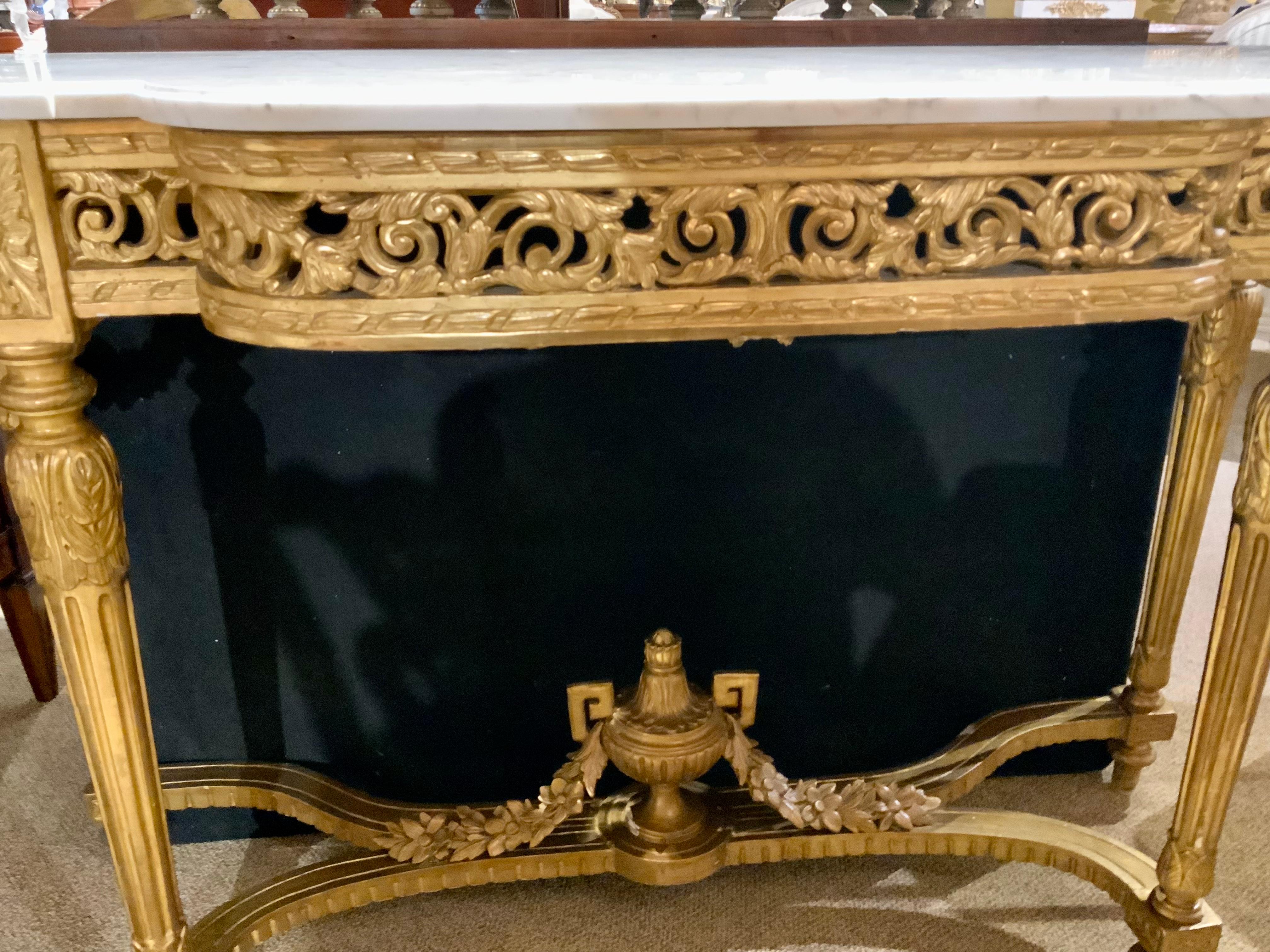 French Giltwood Console with White Marble Top, Louis XVI-Style, 19 Th Century 6