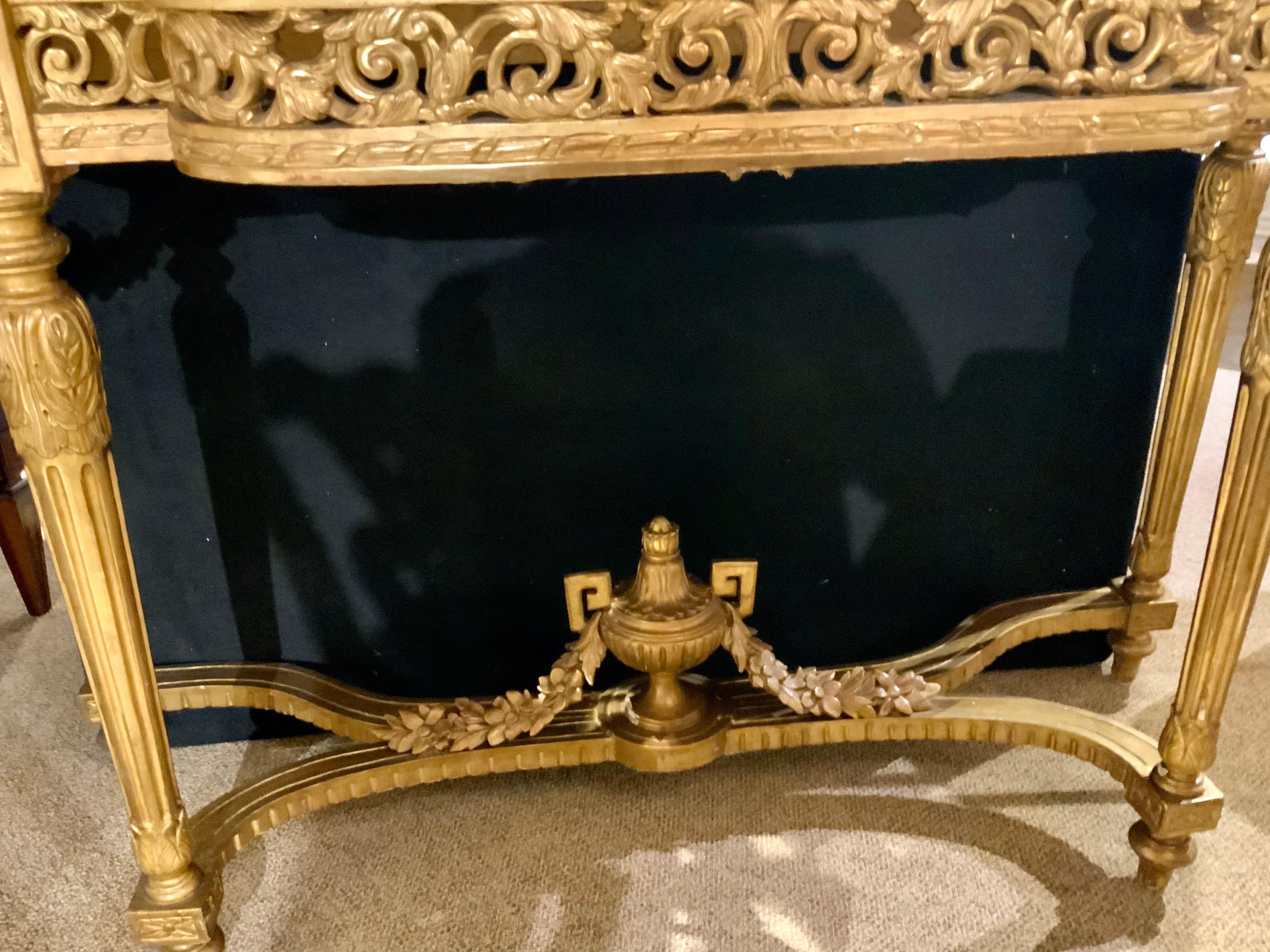 French Giltwood Console with White Marble Top, Louis XVI-Style, 19 Th Century 7