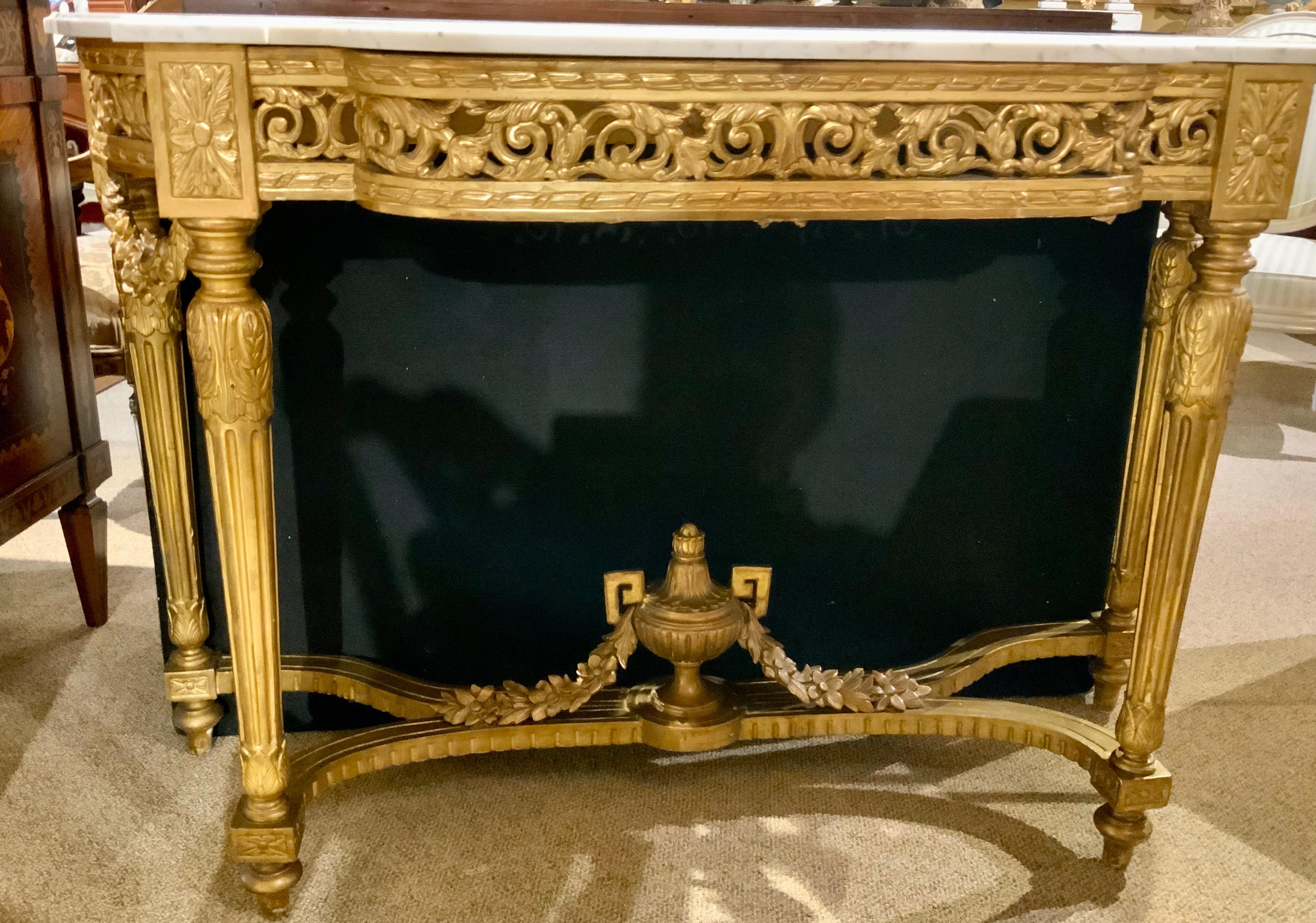 French Giltwood Console with White Marble Top, Louis XVI-Style, 19 Th Century 8