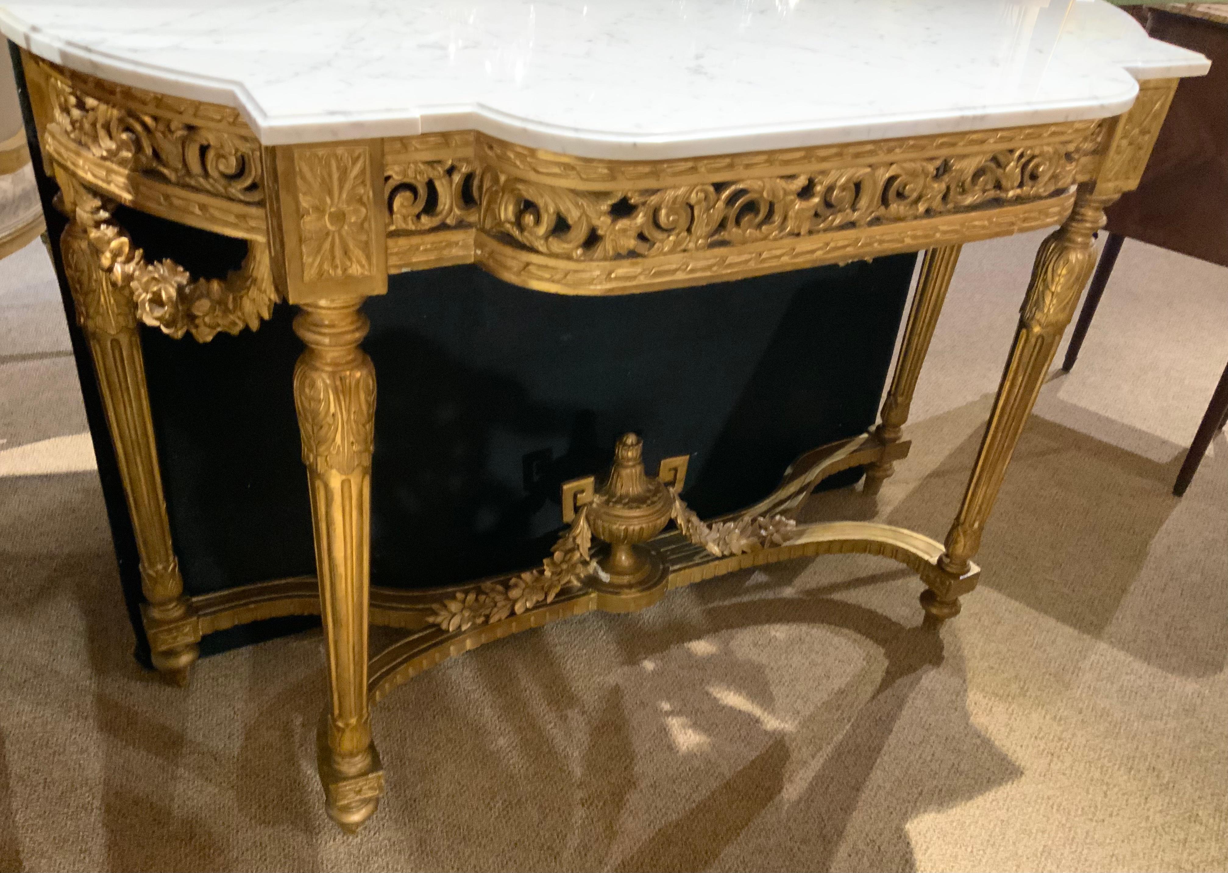 19th Century French Giltwood Console with White Marble Top, Louis XVI-Style, 19 Th Century
