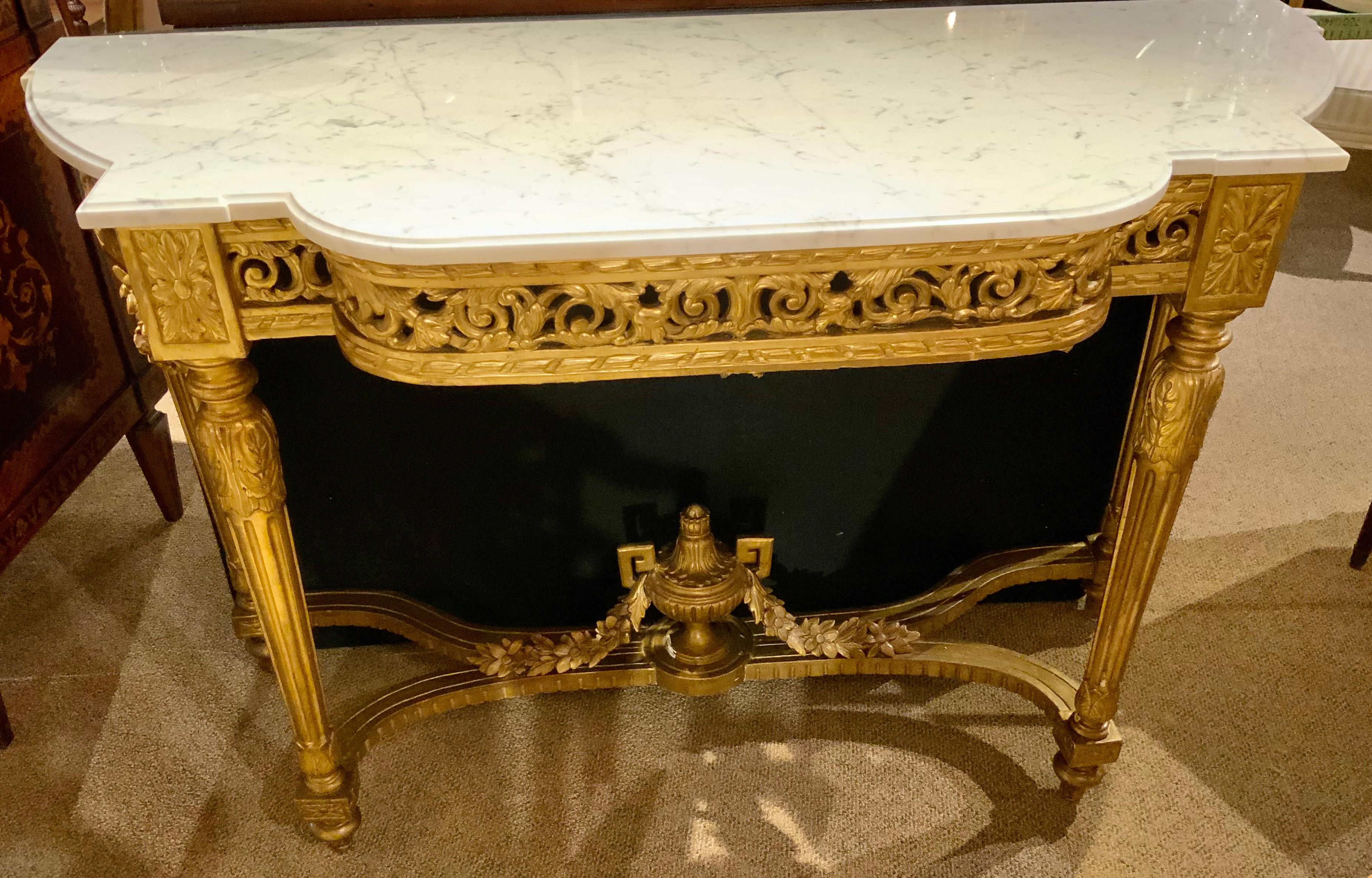 French Giltwood Console with White Marble Top, Louis XVI-Style, 19 Th Century 2