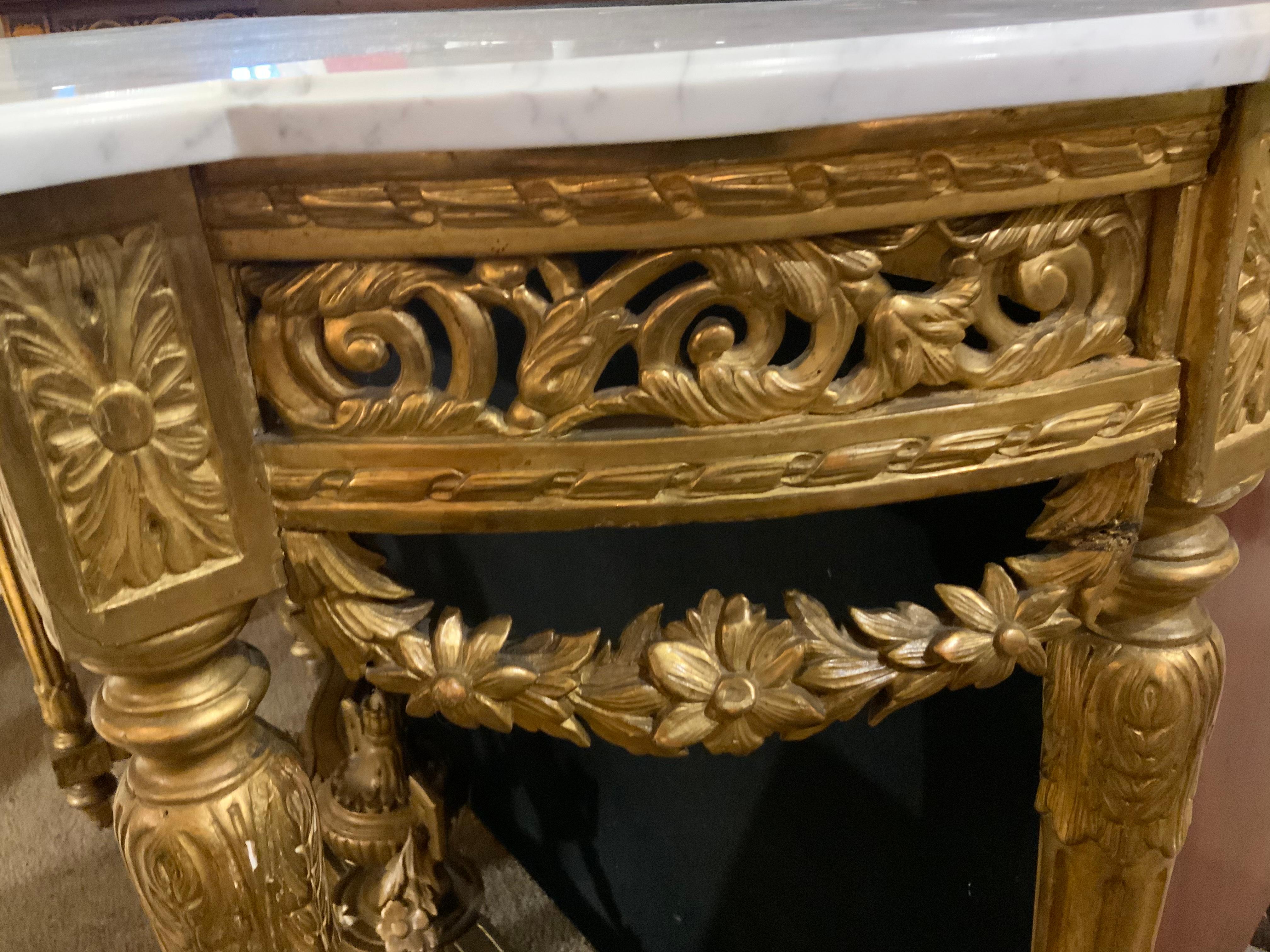 French Giltwood Console with White Marble Top, Louis XVI-Style, 19 Th Century 3