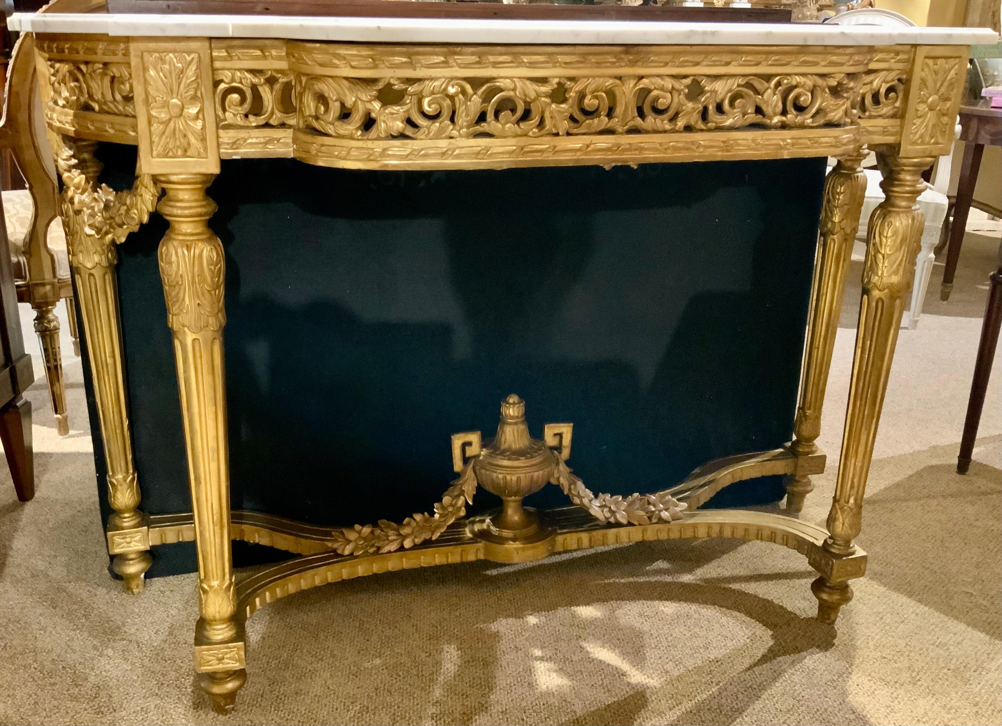 French Giltwood Console with White Marble Top, Louis XVI-Style, 19 Th Century 5